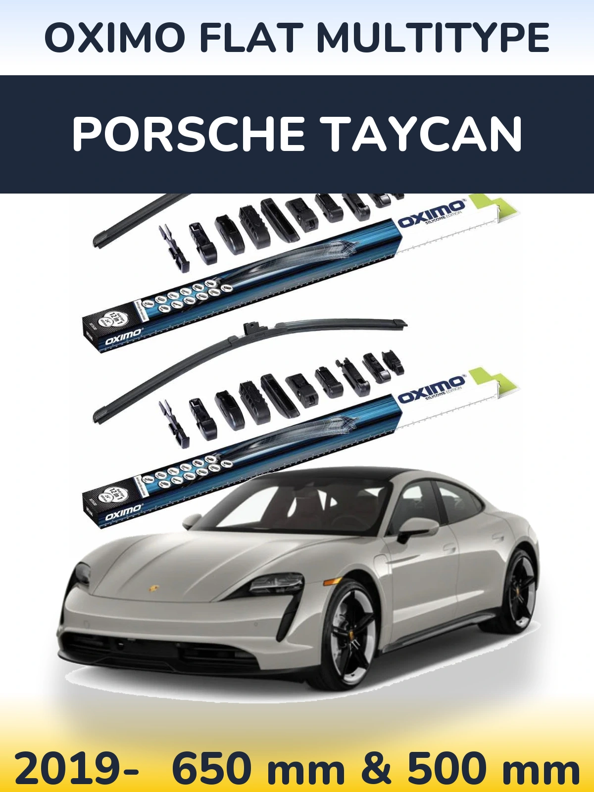 Front wiper blade set Oximo Flat MultiTypee 650 & 500 мм for Porsche Taycan 2019-2026