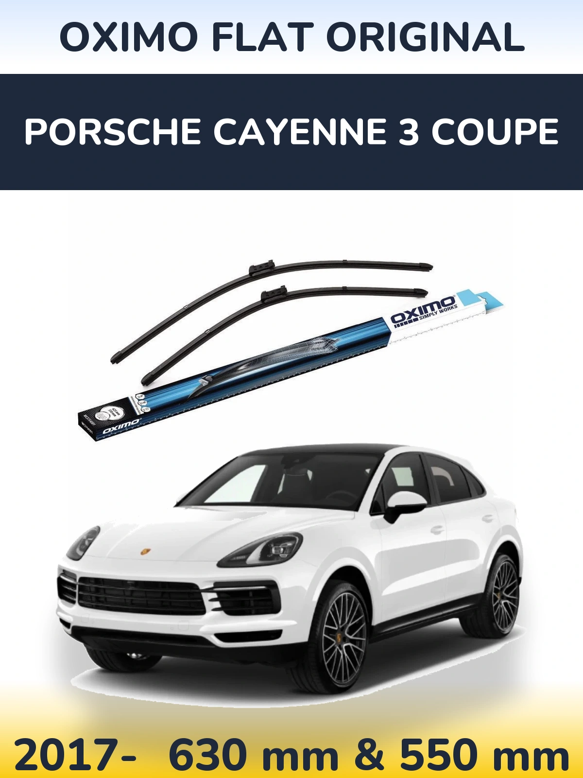 Комплект передних дворников Oximo Flat Original 630 & 550 мм для Porsche Cayenne 3 Coupe 2017-2026
