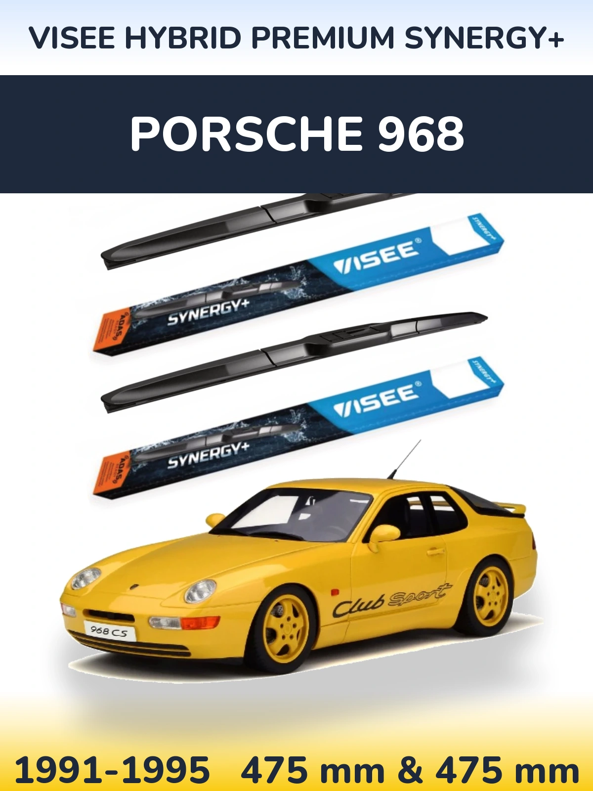 Front wiper blade set VISEE HYBRID PREMIUM SYNERGY+ 475 & 475 мм for Porsche 968 1991-1995