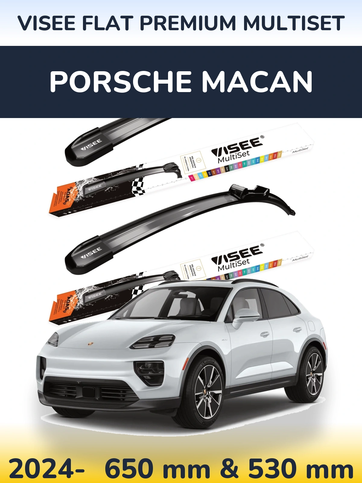 Комплект передних дворников VISEE FLAT PREMIUM MultiSet 650 & 530 мм для Porsche Macan 2024-2026