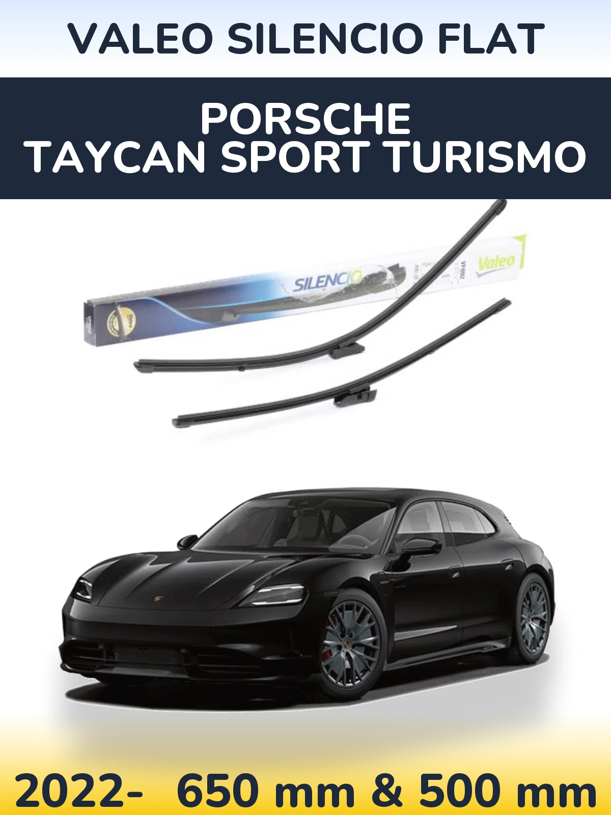 Front wiper blade set Valeo Silencio Flat 630 & 500 mm for Porsche Taycan Sport Turismo 2022-2026