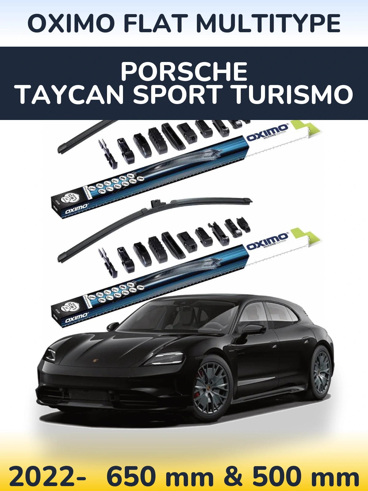 Комплект передних дворников Oximo Flat MultiТипe 650 & 500 мм для Porsche Taycan Sport Turismo 2022-2026