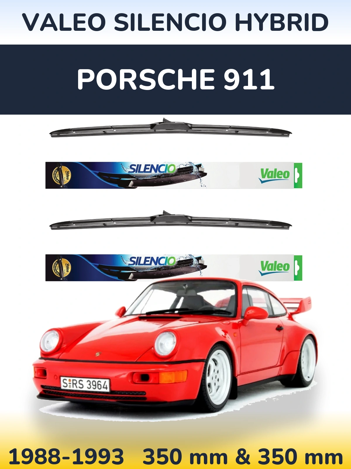 Комплект передних дворников Valeo Silencio Hybrid 350 & 350 мм для Porsche 911 1988-1993