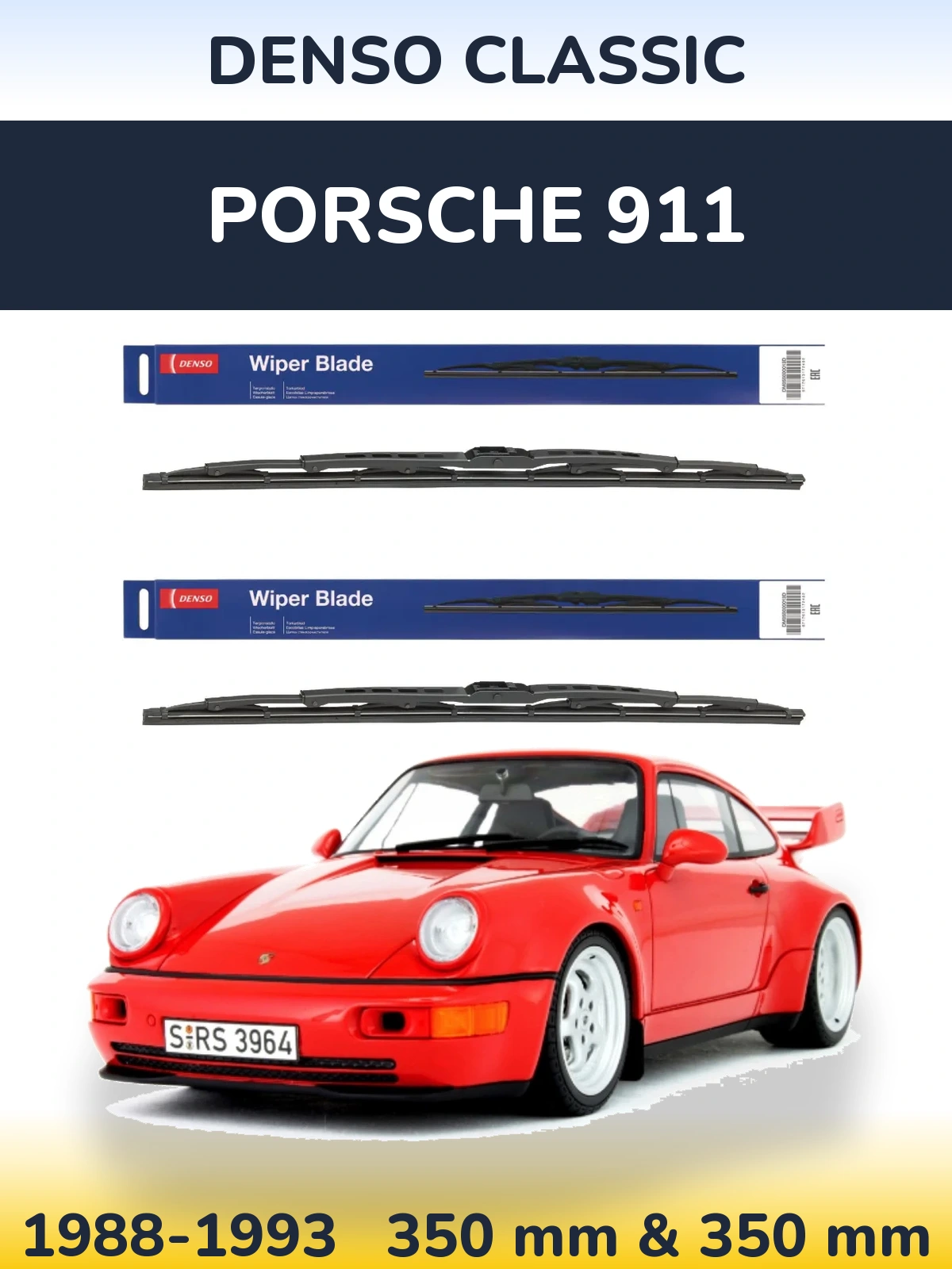Front wiper blade set Denso Classic 350 & 350 mm for Porsche 911 1988-1993