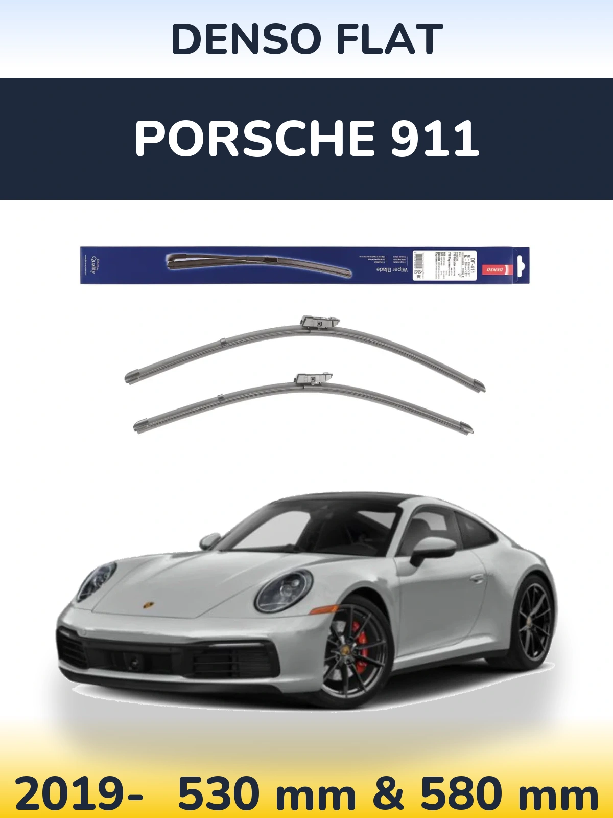 Front wiper blade set Denso Flat 530 & 580 мм for Porsche 911 2019-2026