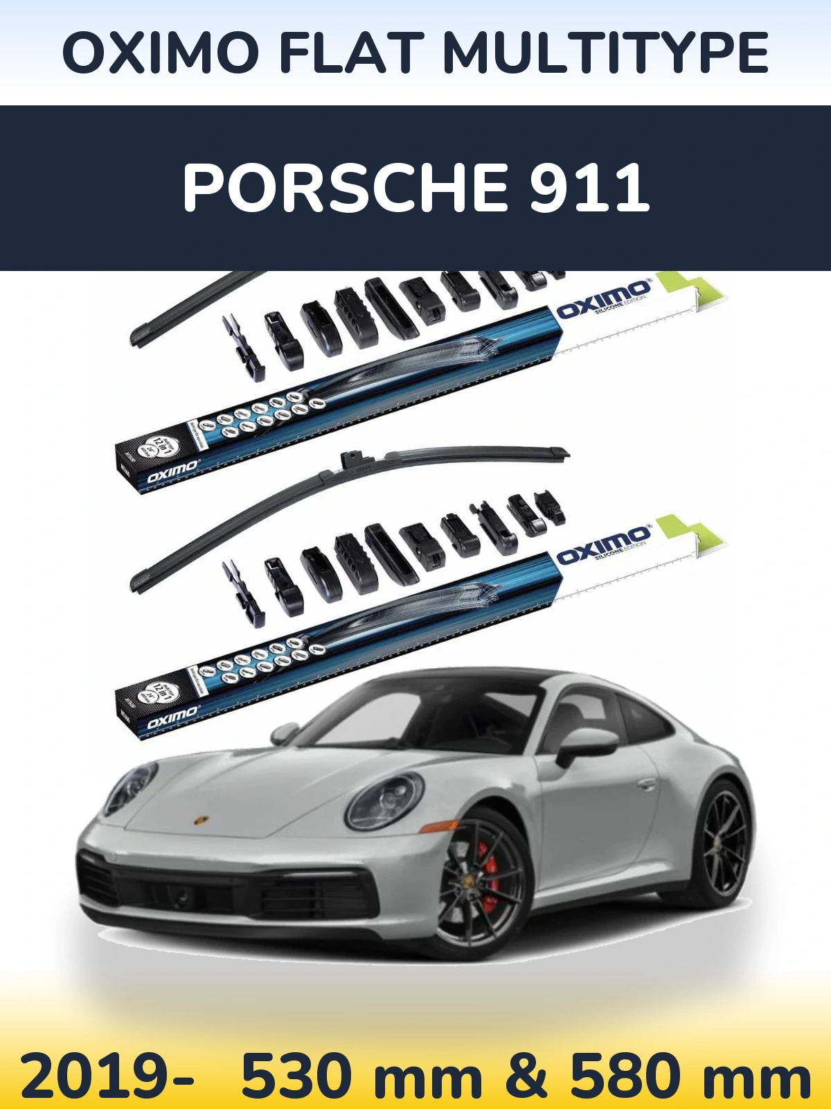 Комплект передніх щіток Oximo Flat MultiТипe 530 & 580 мм для Porsche 911 2019-2026