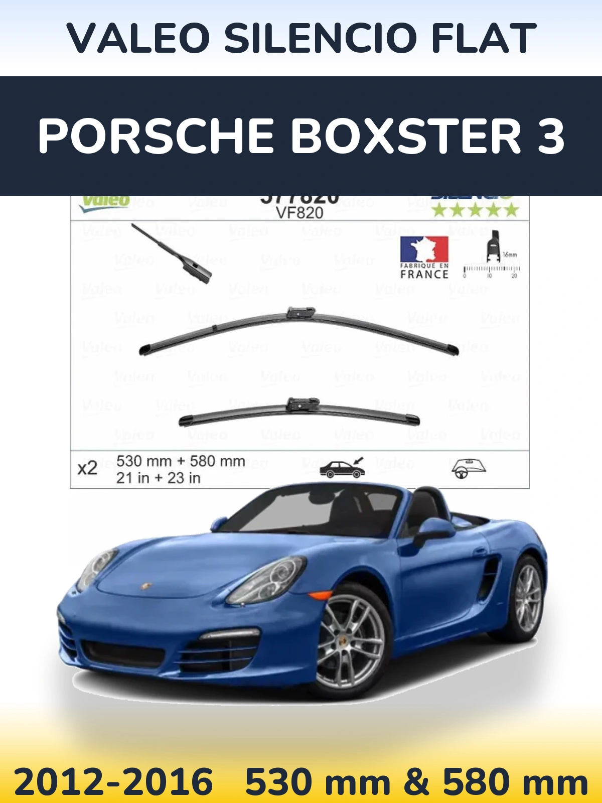 Front wiper blade set Valeo Silencio Flat 530 & 580 мм for Porsche Boxster 3 2012-2016