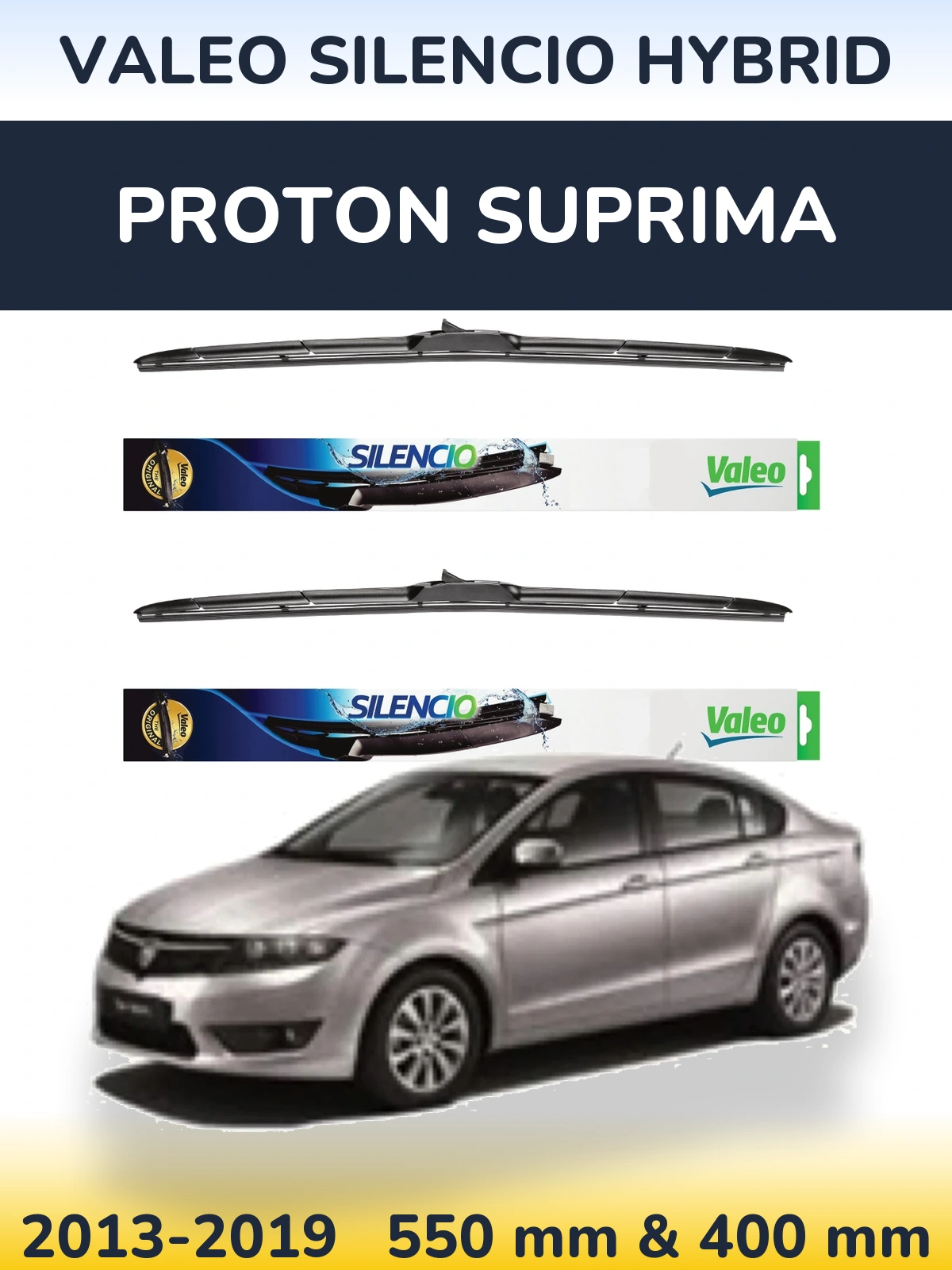 Комплект передних дворников Valeo Silencio Hybrid 550 & 400 мм для Proton Suprima 2013-2019