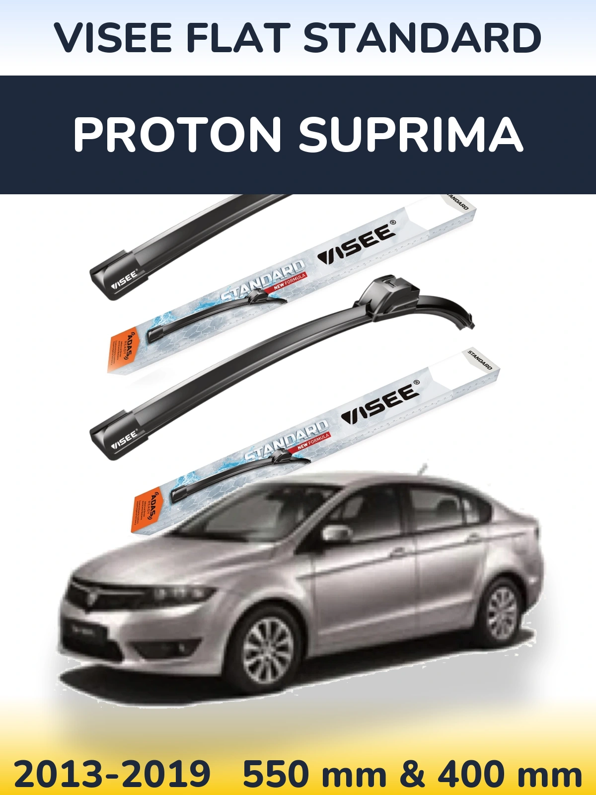 Komplet przednich wycieraczek VISEE FLAT STANDARD 550 & 400 mm do Proton Suprima 2013-2019