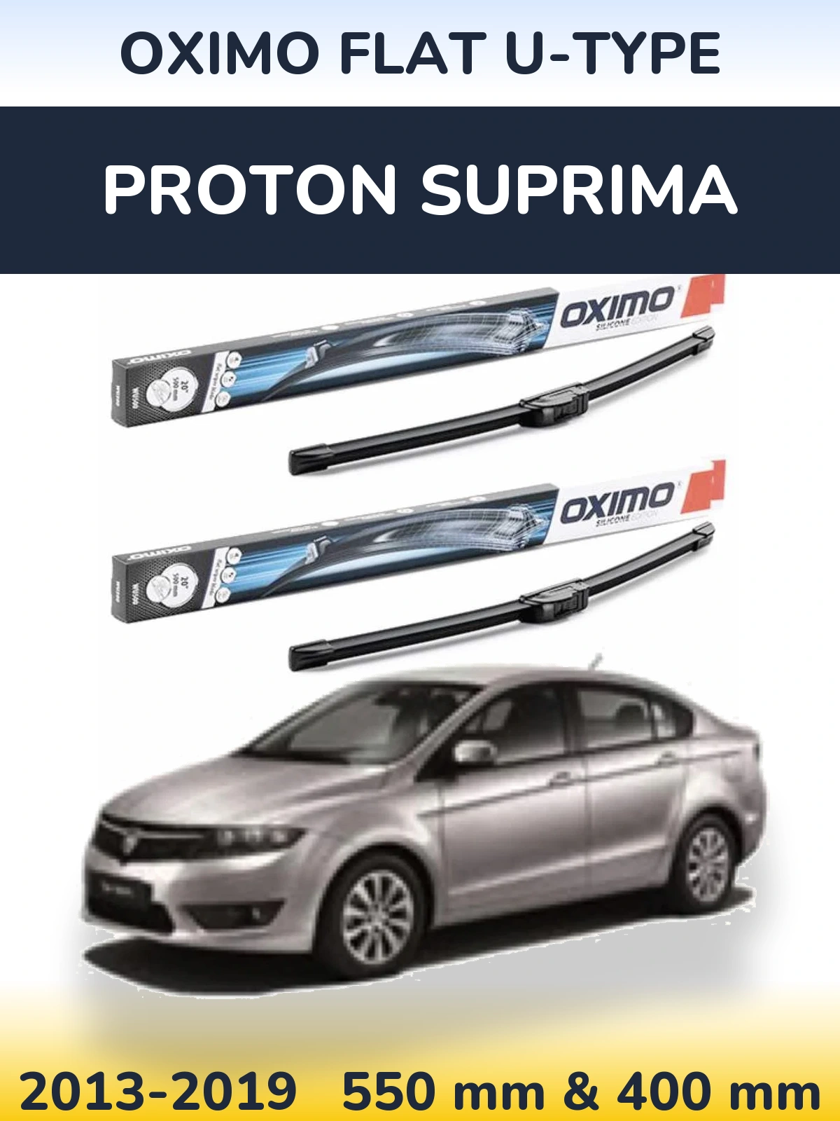 Комплект передних дворников Oximo Flat U-type 550 & 400 мм для Proton Suprima 2013-2019