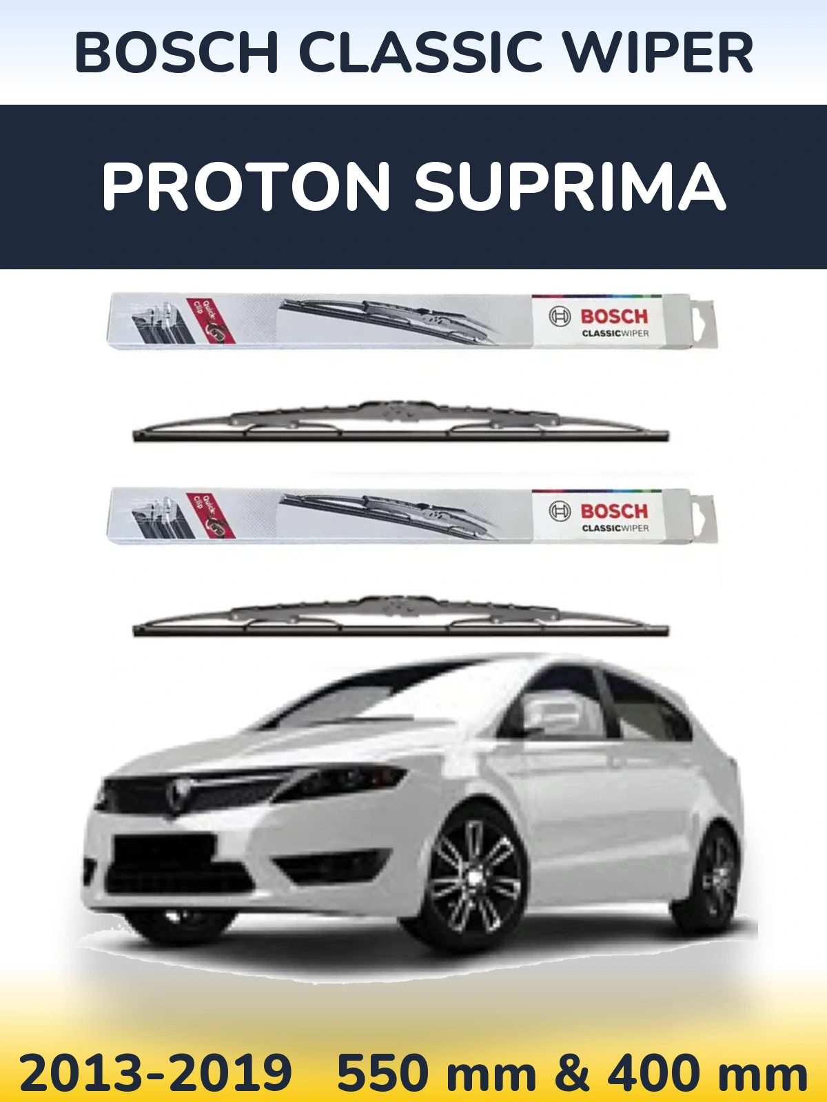 Front wiper blade set BOSCH Classic Wiper 550 & 400 мм for Proton Suprima 2013-2019