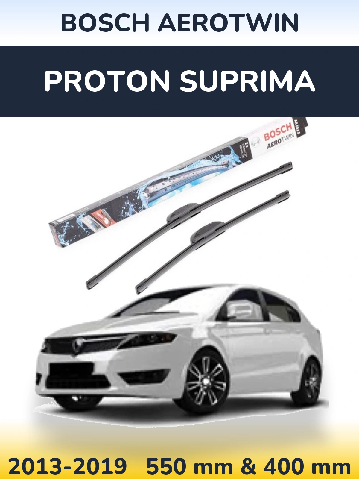 Front wiper blade set BOSCH AeroTwin 550 & 400 мм for Proton Suprima 2013-2019