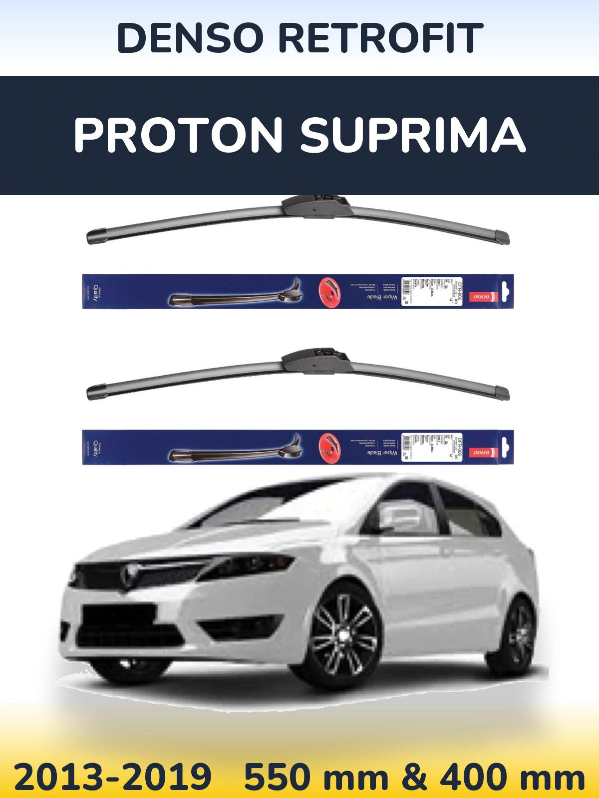 Front wiper blade set Denso Retrofit 550 & 400 мм for Proton Suprima 2013-2019