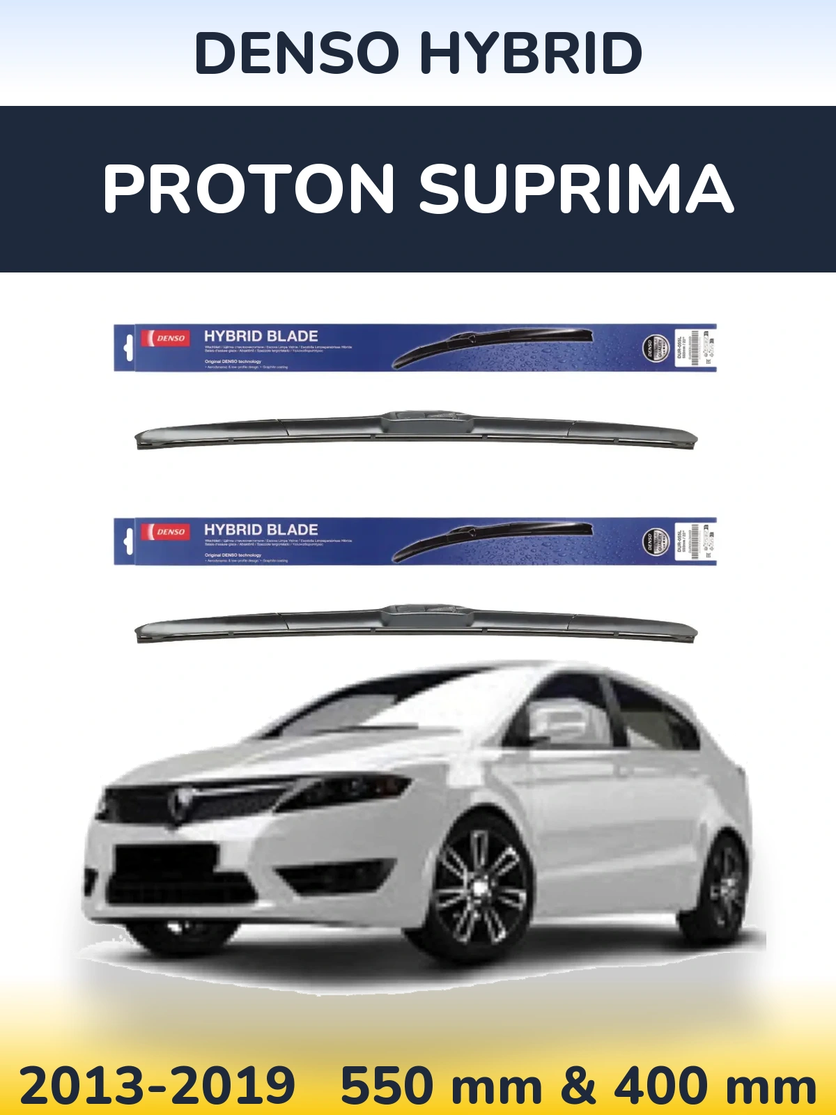 Front wiper blade set Denso Hybrid 550 & 400 мм for Proton Suprima 2013-2019
