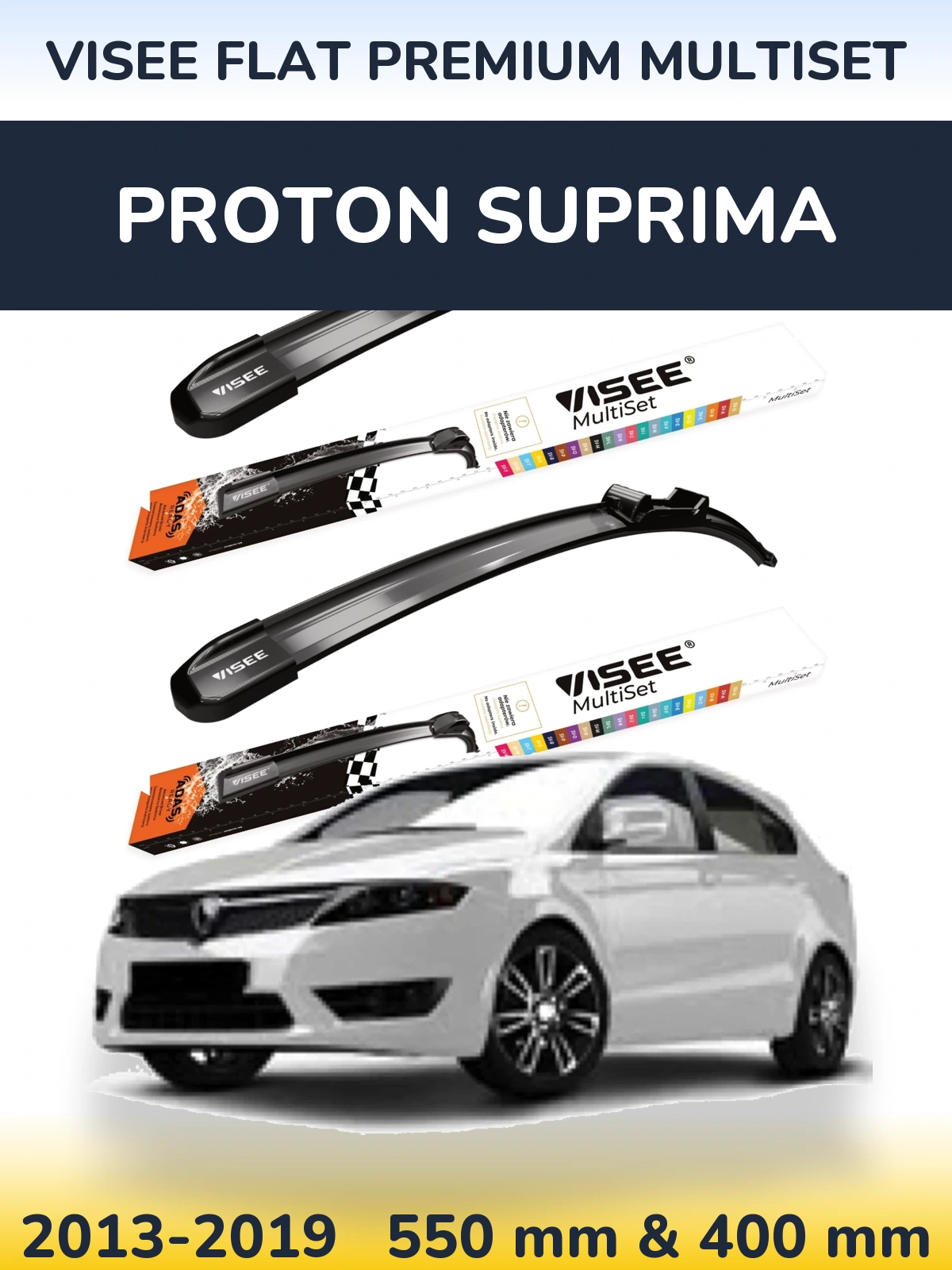 Front wiper blade set VISEE FLAT PREMIUM MultiSet 550 & 400 мм for Proton Suprima 2013-2019