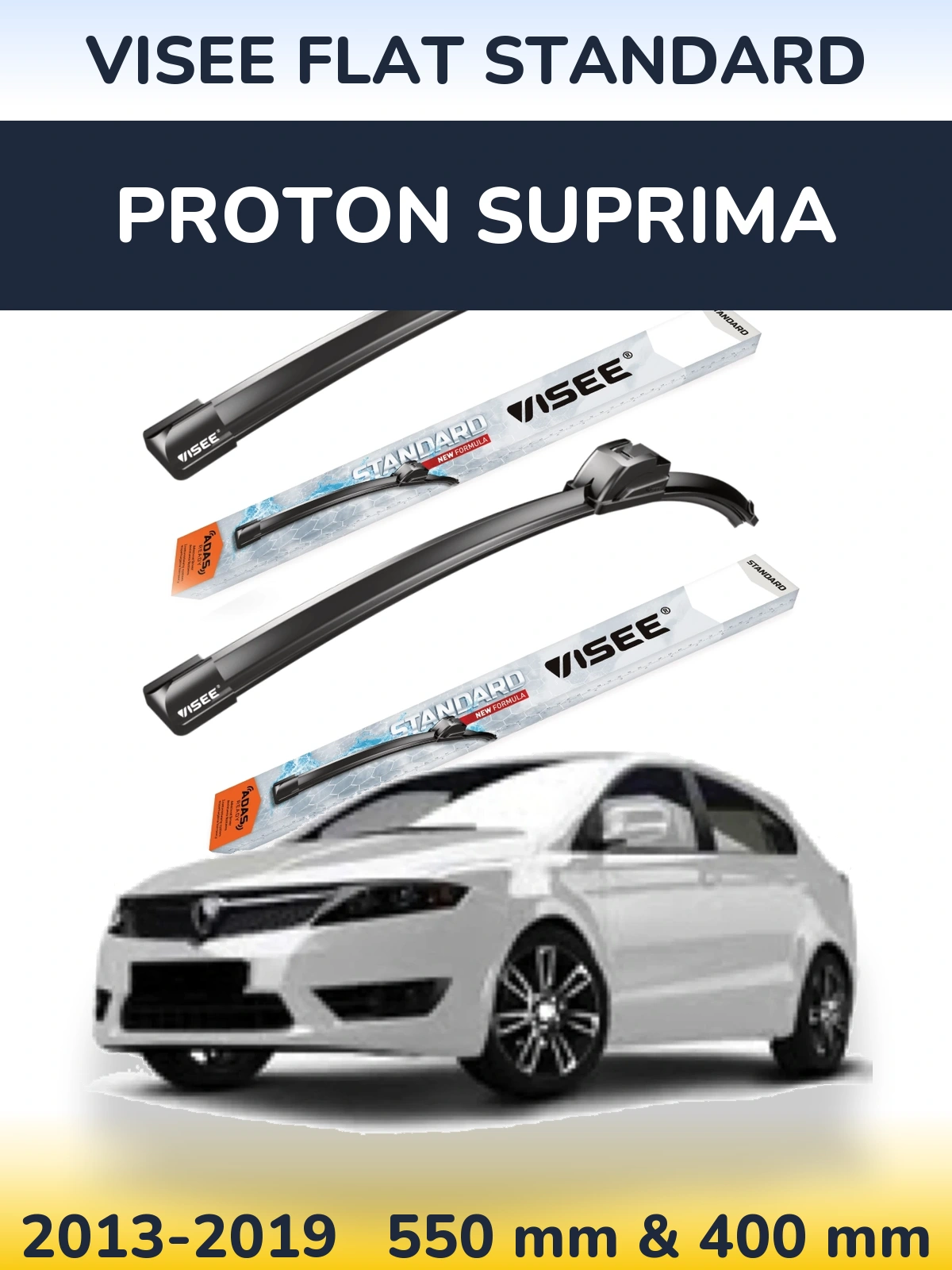 Front wiper blade set VISEE FLAT STANDARD 550 & 400 мм for Proton Suprima 2013-2019