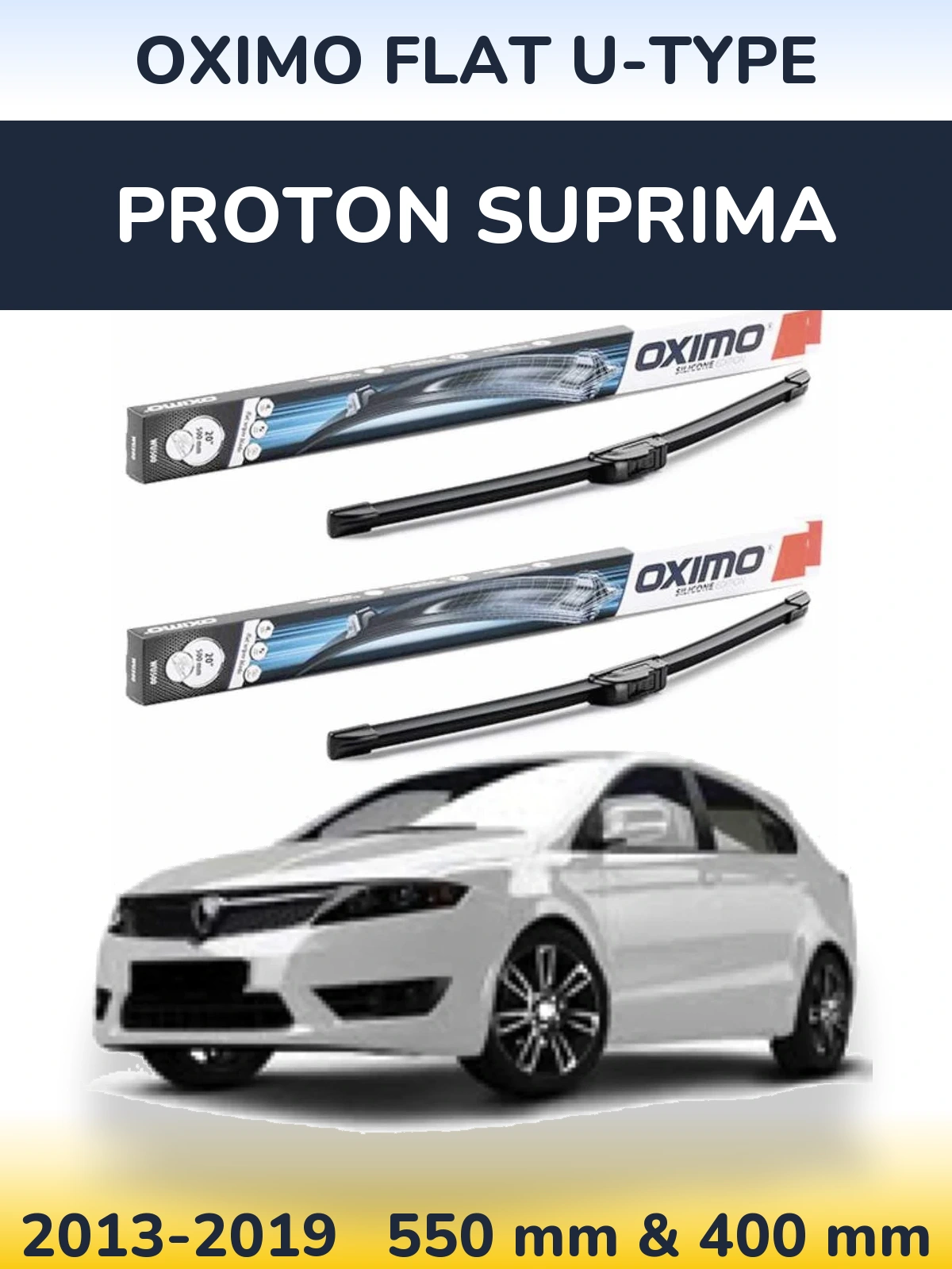 Front wiper blade set Oximo Flat U-type 550 & 400 мм for Proton Suprima 2013-2019
