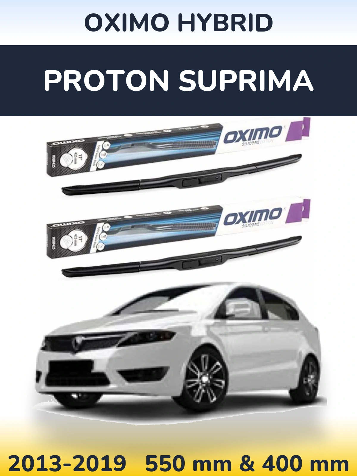 Front wiper blade set Oximo Hybrid 550 & 400 mm for Proton Suprima 2013-2019
