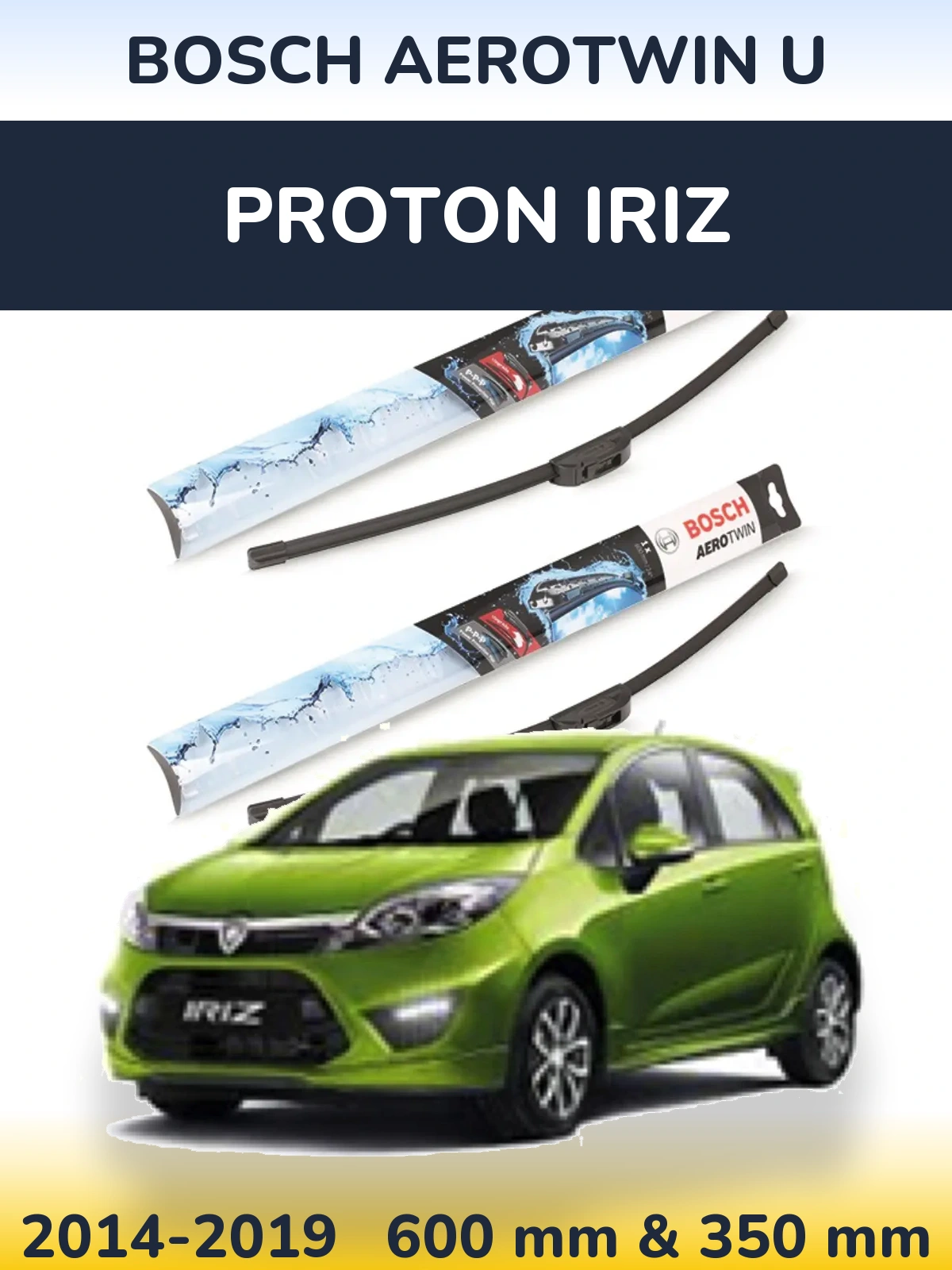 Комплект передних дворников BOSCH AeroTwin U 600 & 350 мм для Proton Iriz 2014-2019