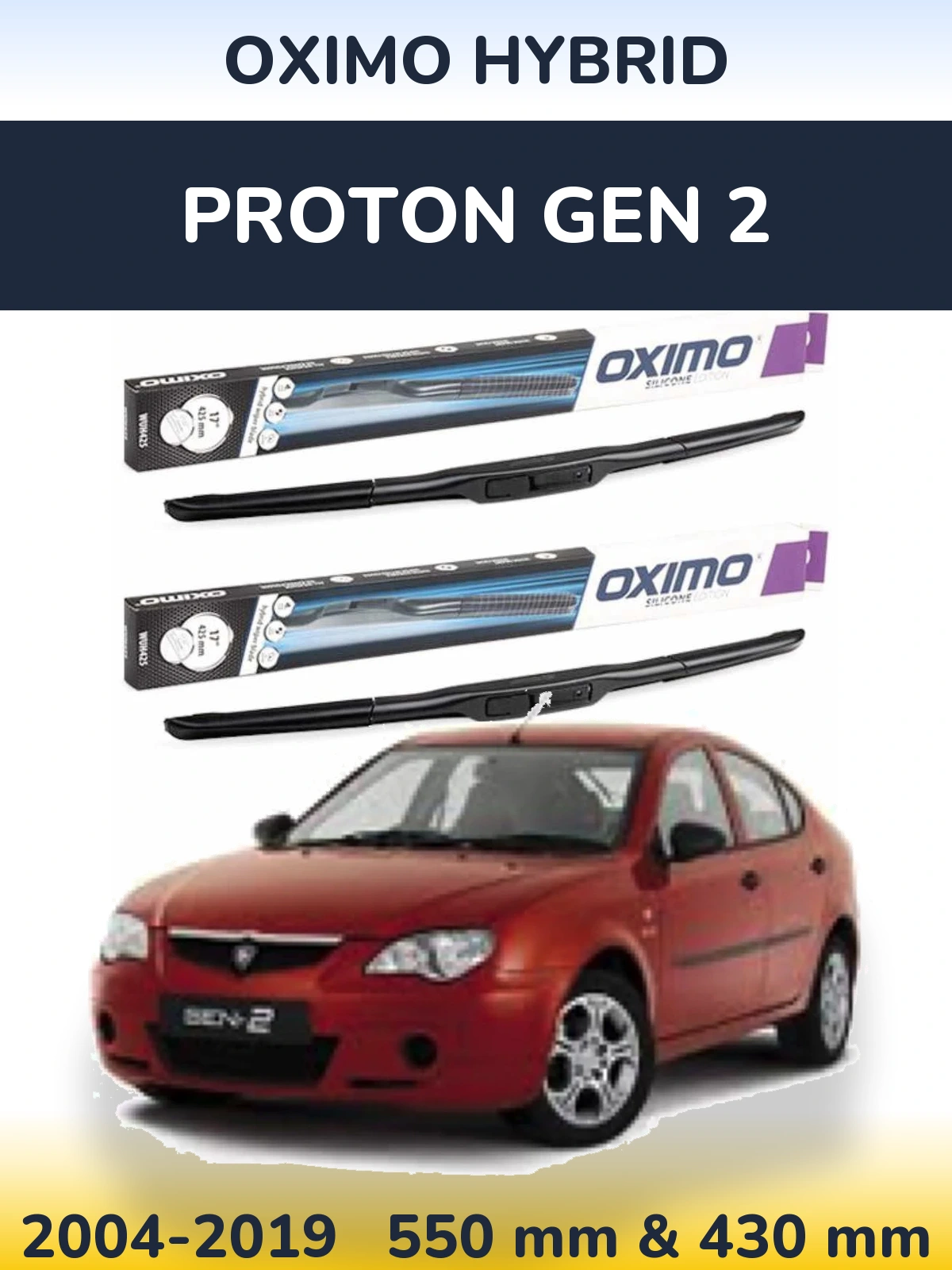Front wiper blade set Oximo Hybrid 550 & 430 мм for Proton Gen 2 2004-2019