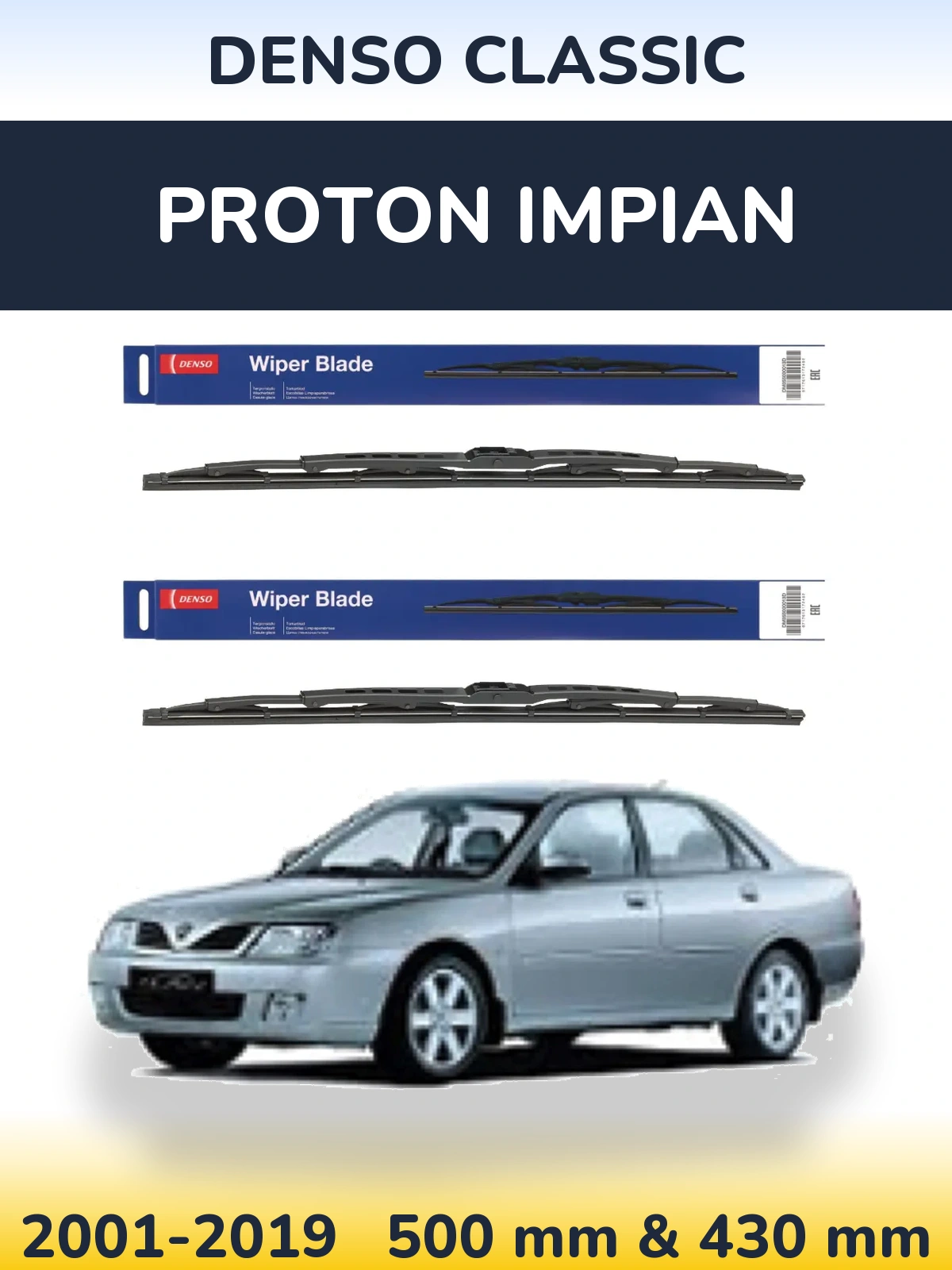 Комплект передних дворников Denso Classic 500 & 430 мм для Proton Impian 2001-2019