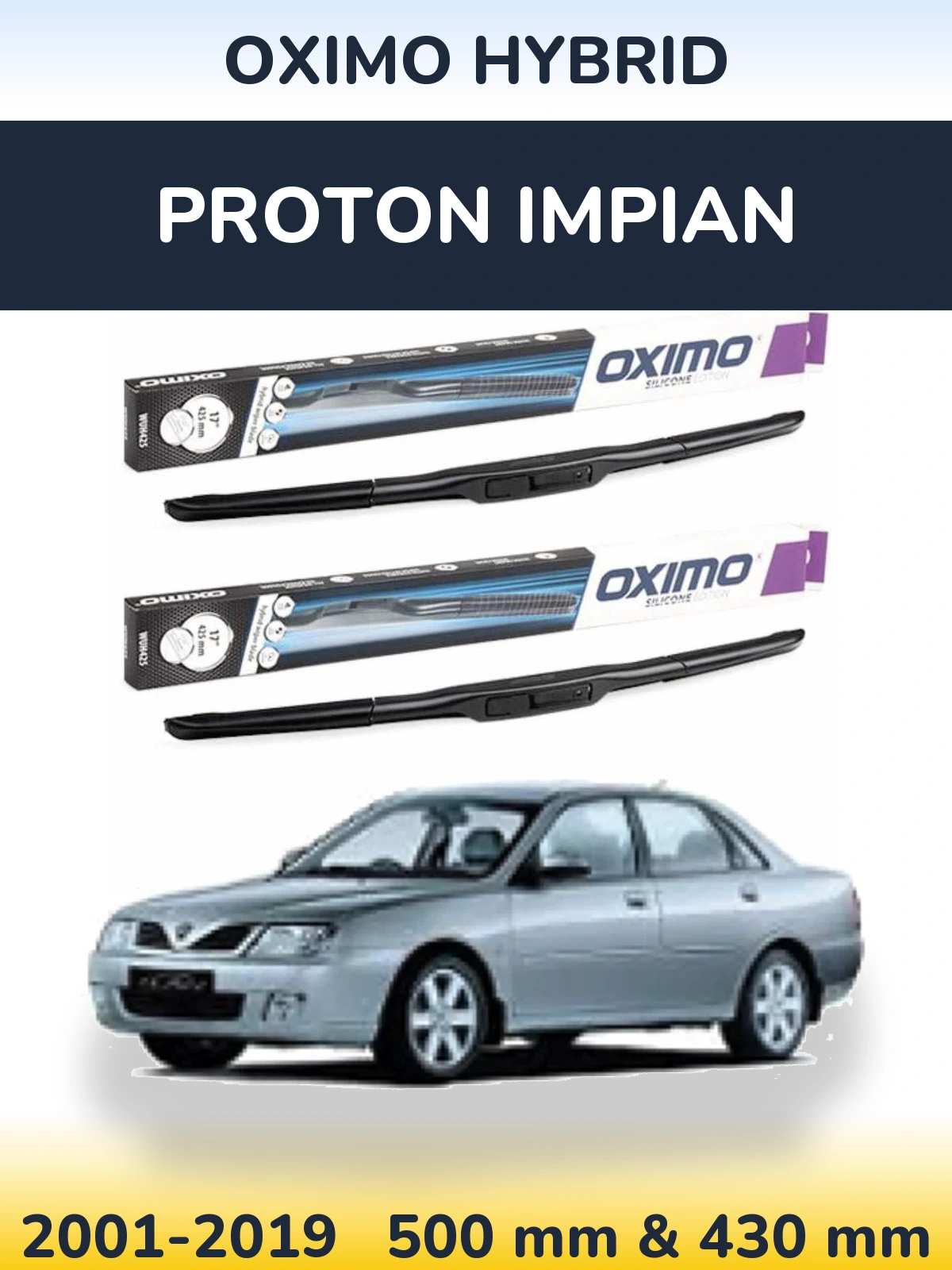 Komplet przednich wycieraczek Oximo Hybrid 500 & 430 mm do Proton Impian 2001-2019