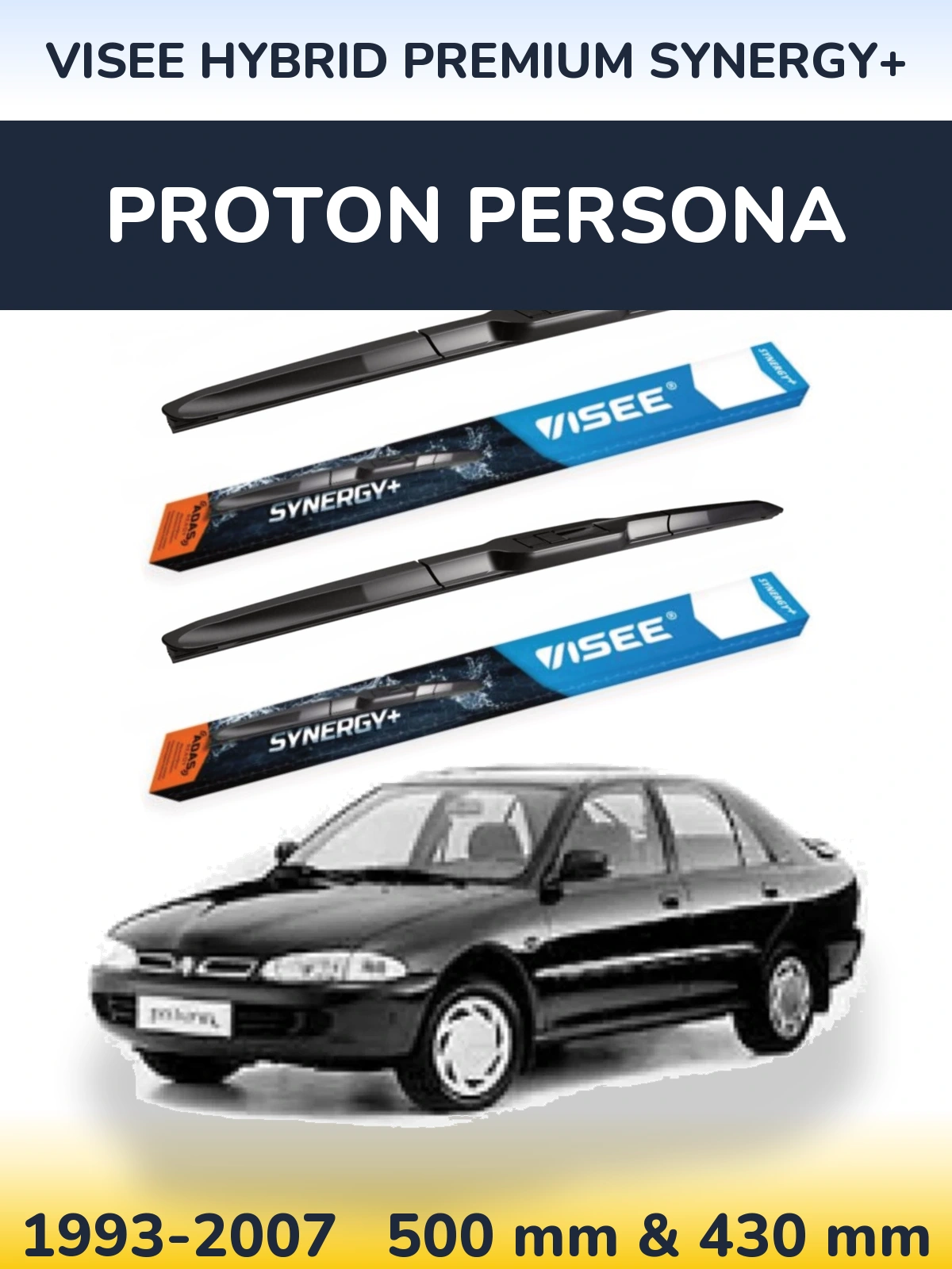 Front wiper blade set VISEE HYBRID PREMIUM SYNERGY+ 500 & 430 мм for Proton Persona 1993-2007