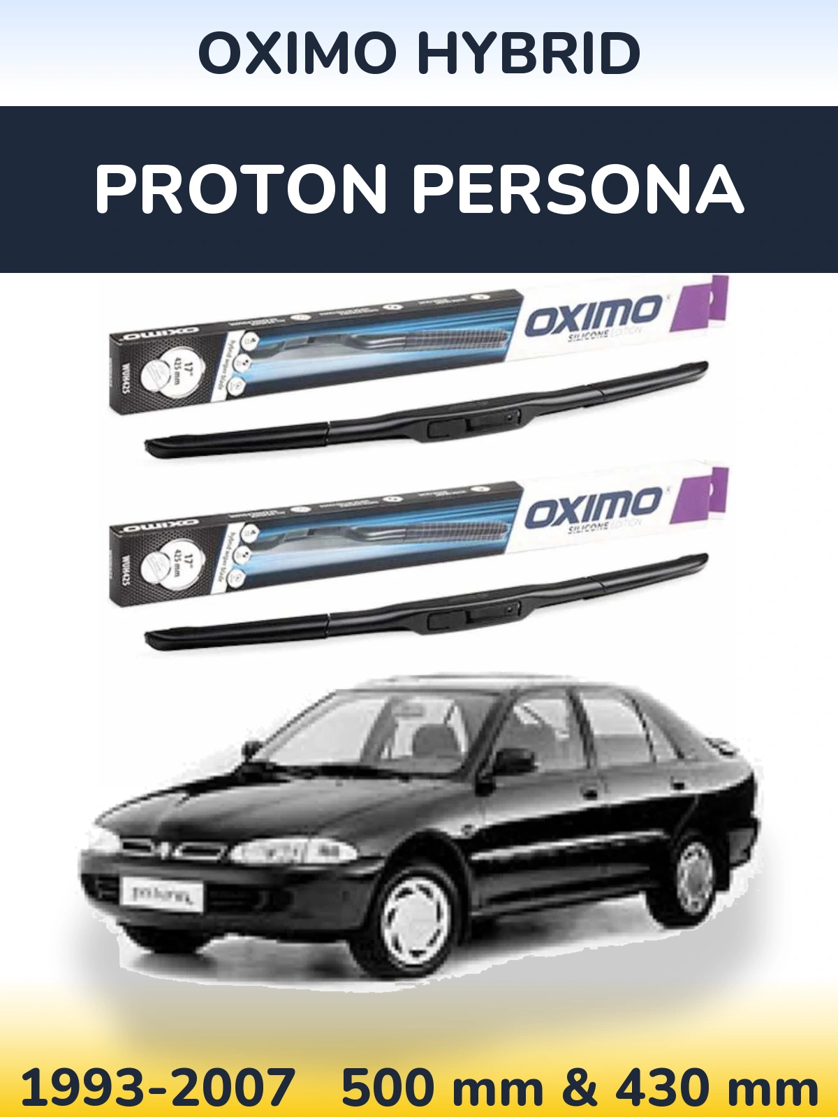 Комплект передних дворников Oximo Hybrid 500 & 430 мм для Proton Persona 1993-2007