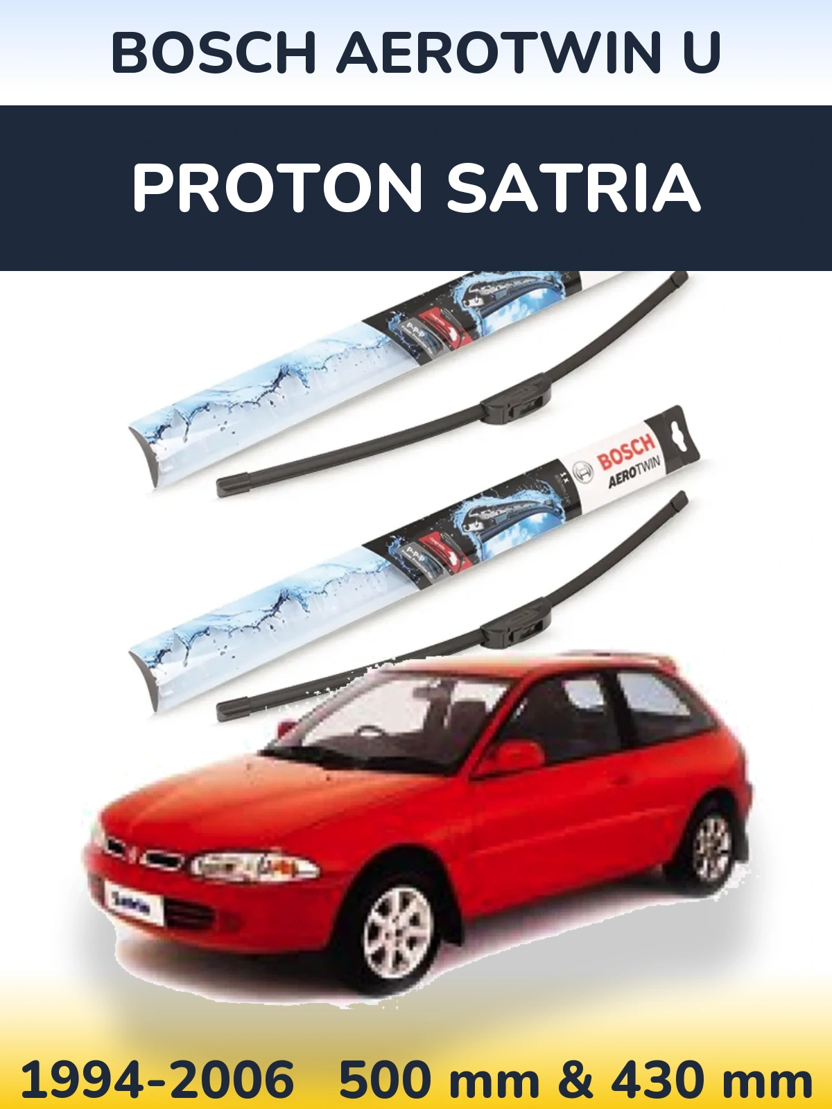 Komplet przednich wycieraczek BOSCH AeroTwin U 500 & 430 mm do Proton Satria 1994-2006