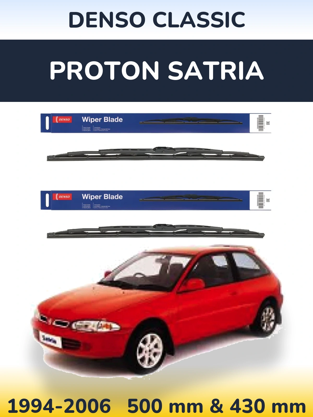 Komplet przednich wycieraczek Denso Classic 500 & 430 mm do Proton Satria 1994-2006