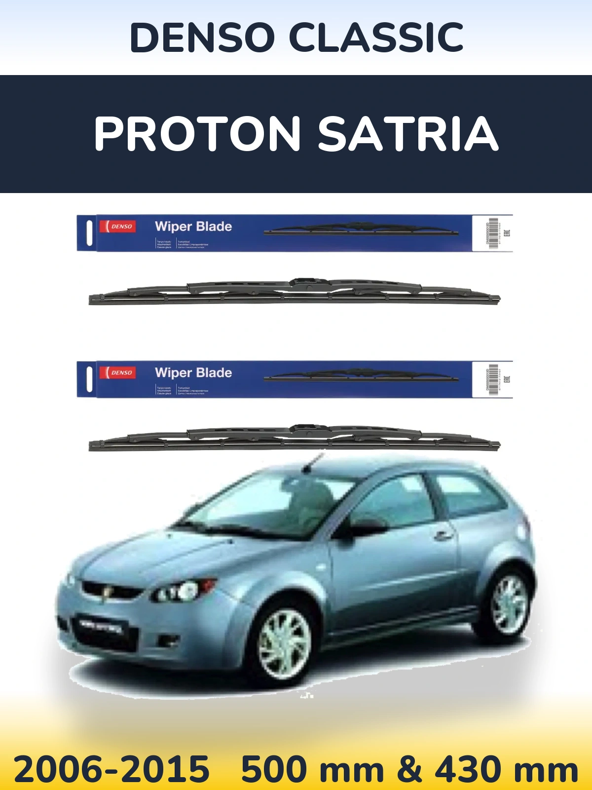 Komplet przednich wycieraczek Denso Classic 500 & 430 mm do Proton Satria 2006-2015