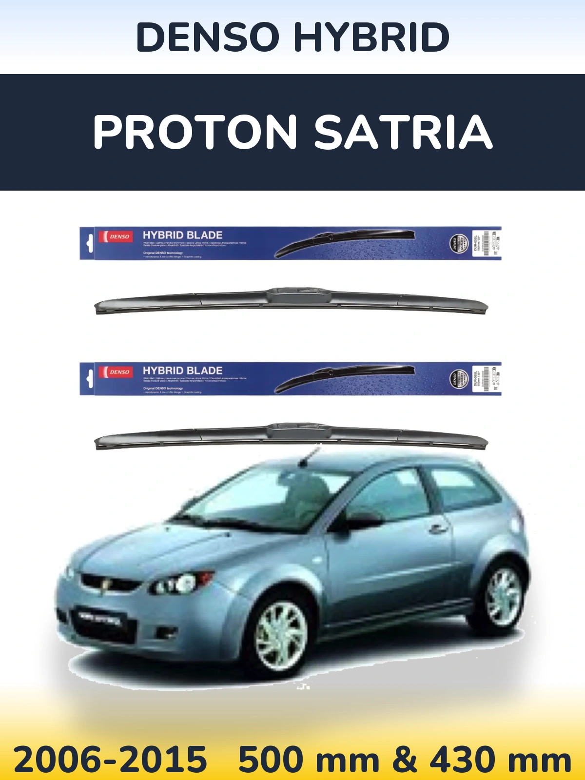 Komplet przednich wycieraczek Denso Hybrid 500 & 430 mm do Proton Satria 2006-2015