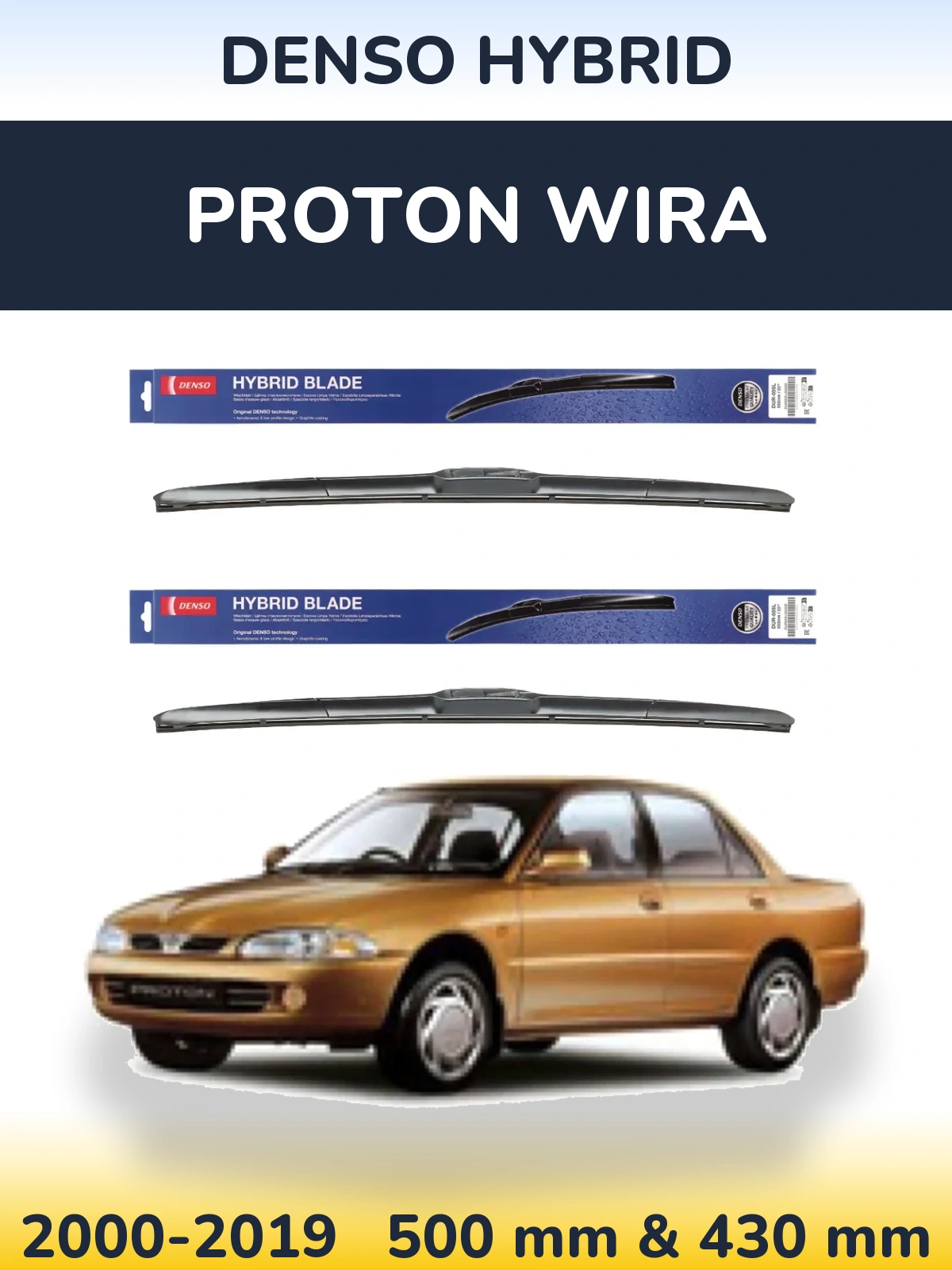Komplet przednich wycieraczek Denso Hybrid 500 & 430 mm do Proton Wira 2000-2019