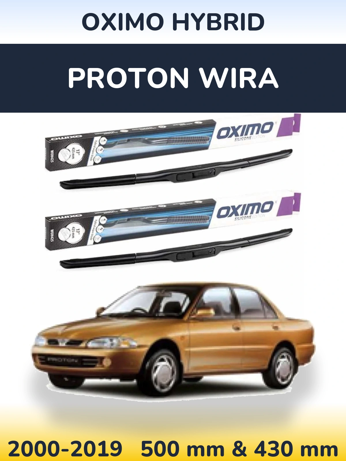Front wiper blade set Oximo Hybrid 500 & 430 мм for Proton Wira 2000-2019