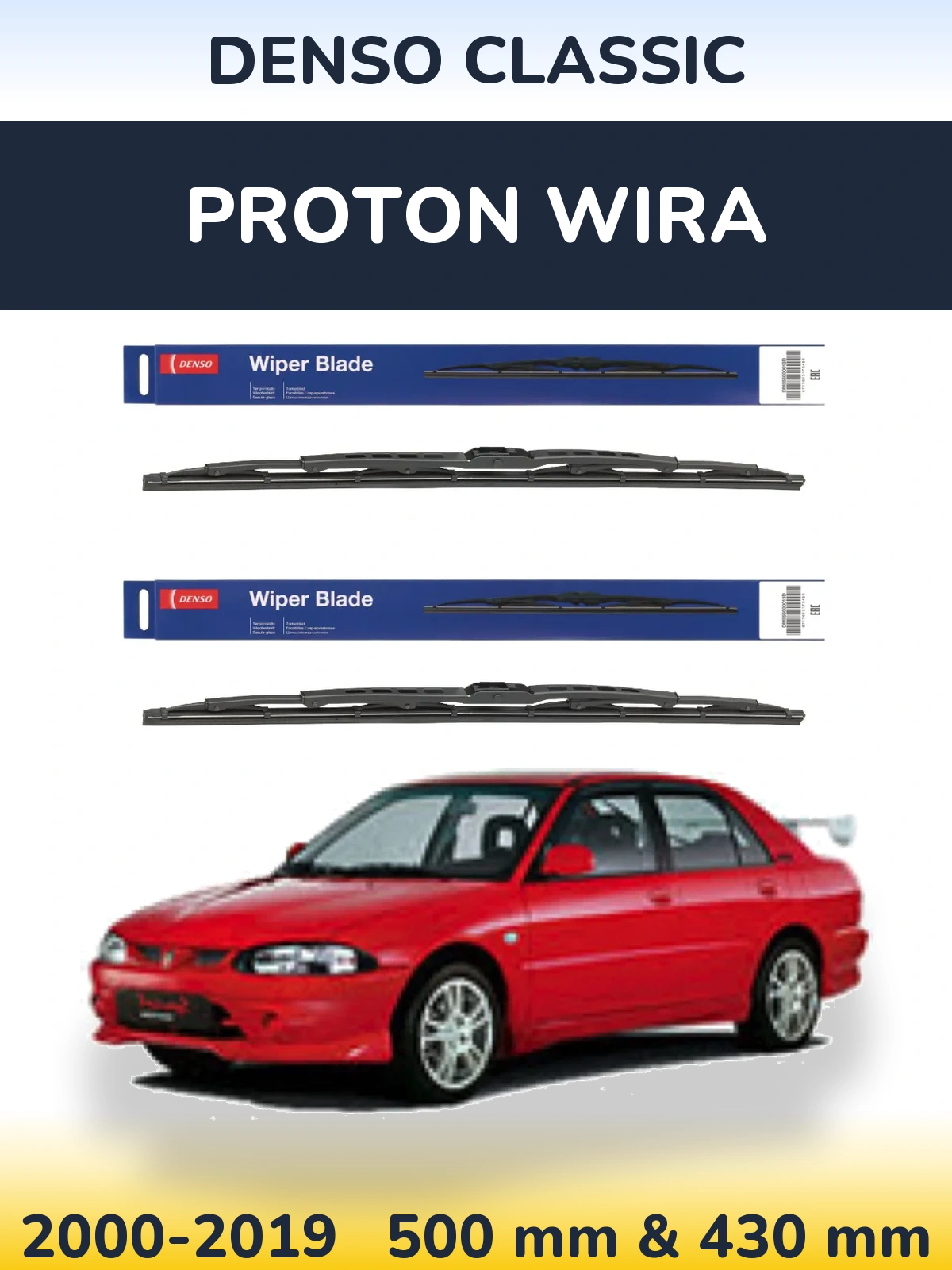 Komplet przednich wycieraczek Denso Classic 500 & 430 mm do Proton Wira 2000-2019