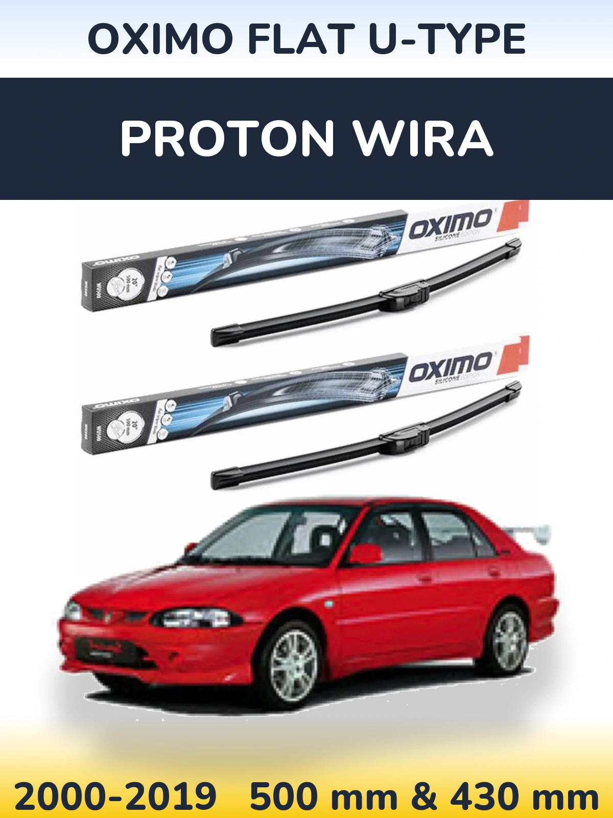 Комплект передних дворников Oximo Flat U-type 500 & 430 мм для Proton Wira 2000-2019