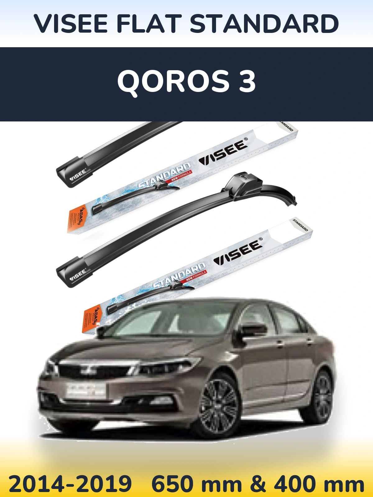 Komplet przednich wycieraczek VISEE FLAT STANDARD 650 & 400 mm do Qoros 3 2014-2019
