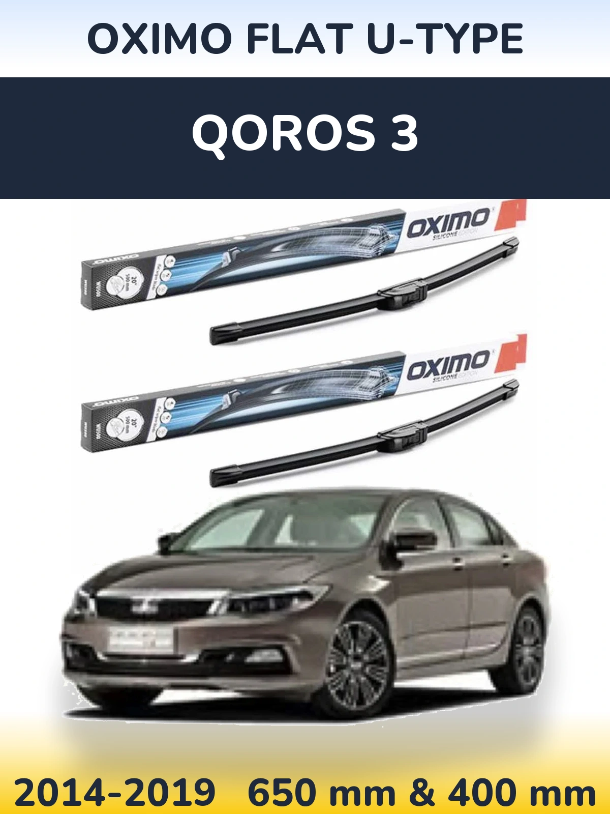 Komplet przednich wycieraczek Oximo Flat U-type 650 & 400 mm do Qoros 3 2014-2019