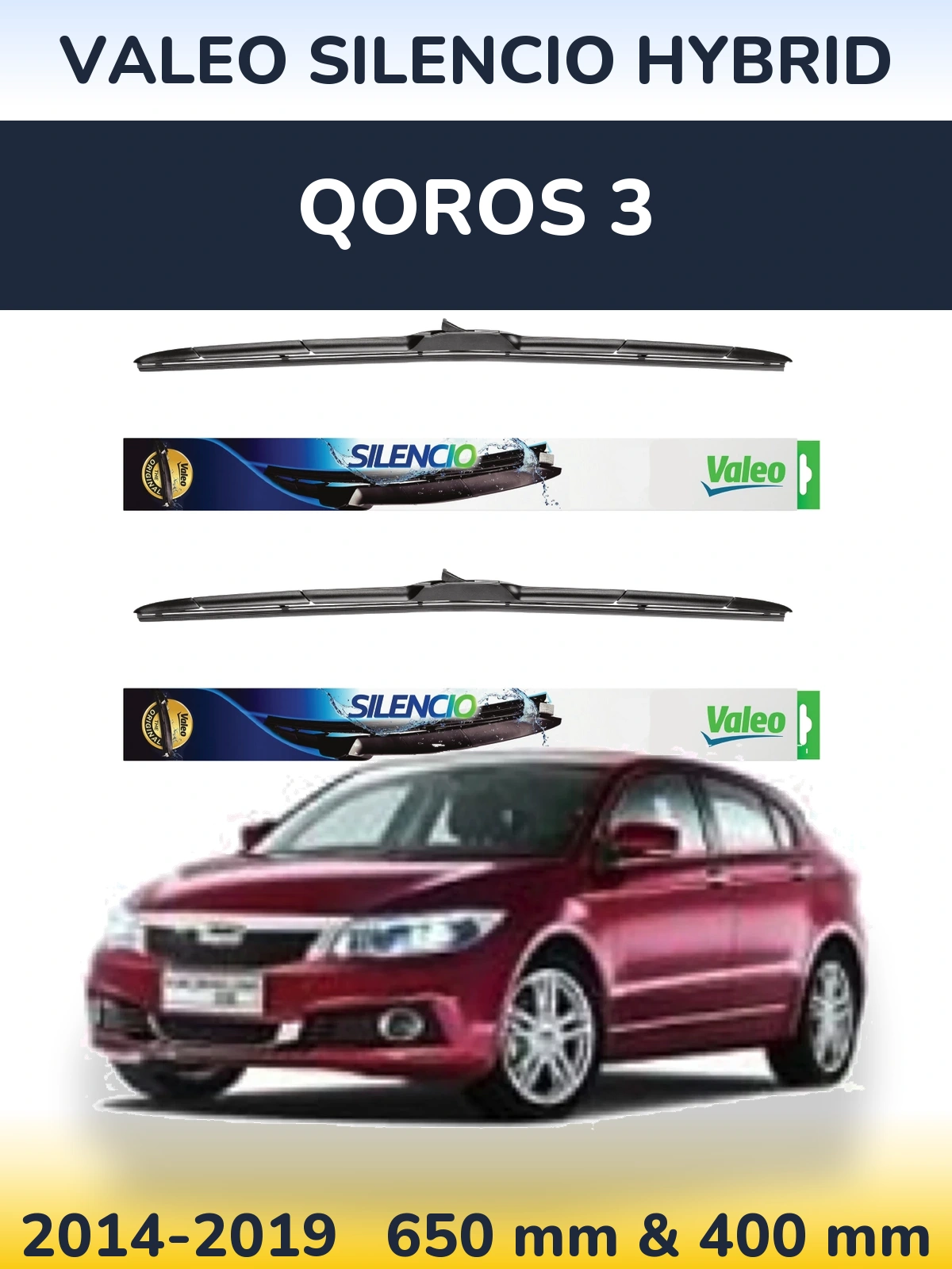 Komplet przednich wycieraczek Valeo Silencio Hybrid 650 & 400 mm do Qoros 3 2014-2019