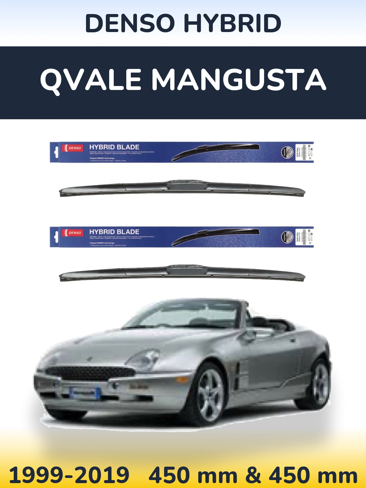 Комплект передних дворников Denso Hybrid 450 & 450 мм для Qvale Mangusta 1999-2019