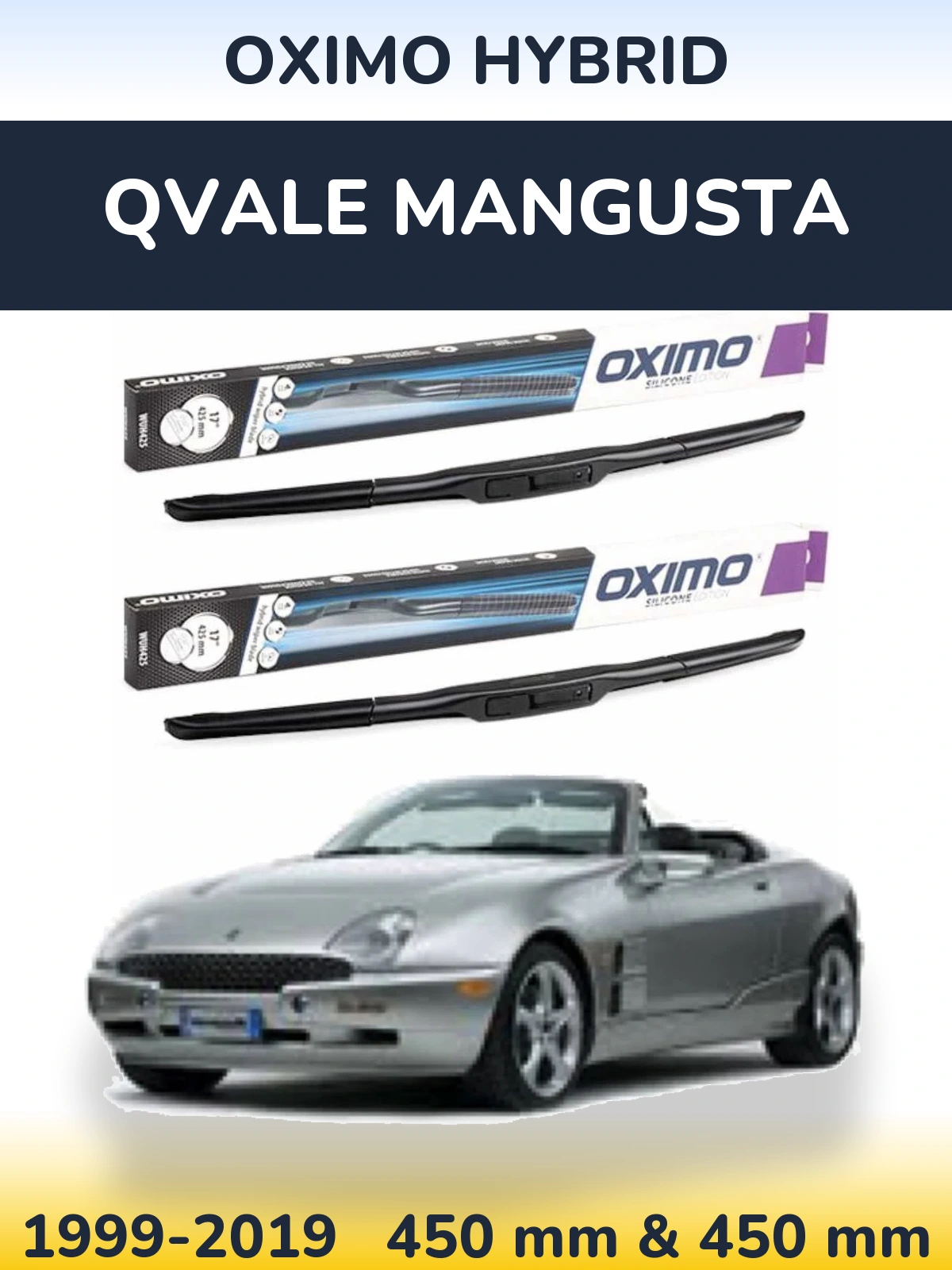Комплект передних дворников Oximo Hybrid 450 & 450 мм для Qvale Mangusta 1999-2019