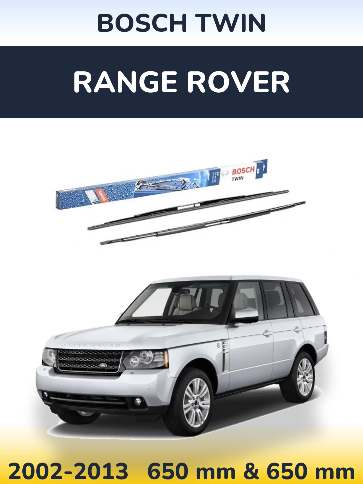 Front wiper blade set BOSCH Twin 650 & 650 мм for Range Rover  2002-2013