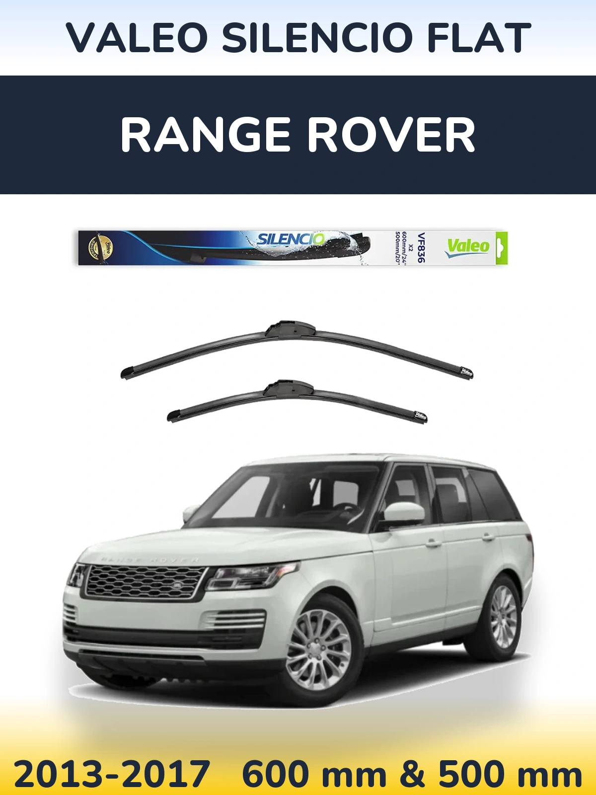 Front wiper blade set Valeo Silencio Flat 600 & 500 mm for Range Rover  2013-2017