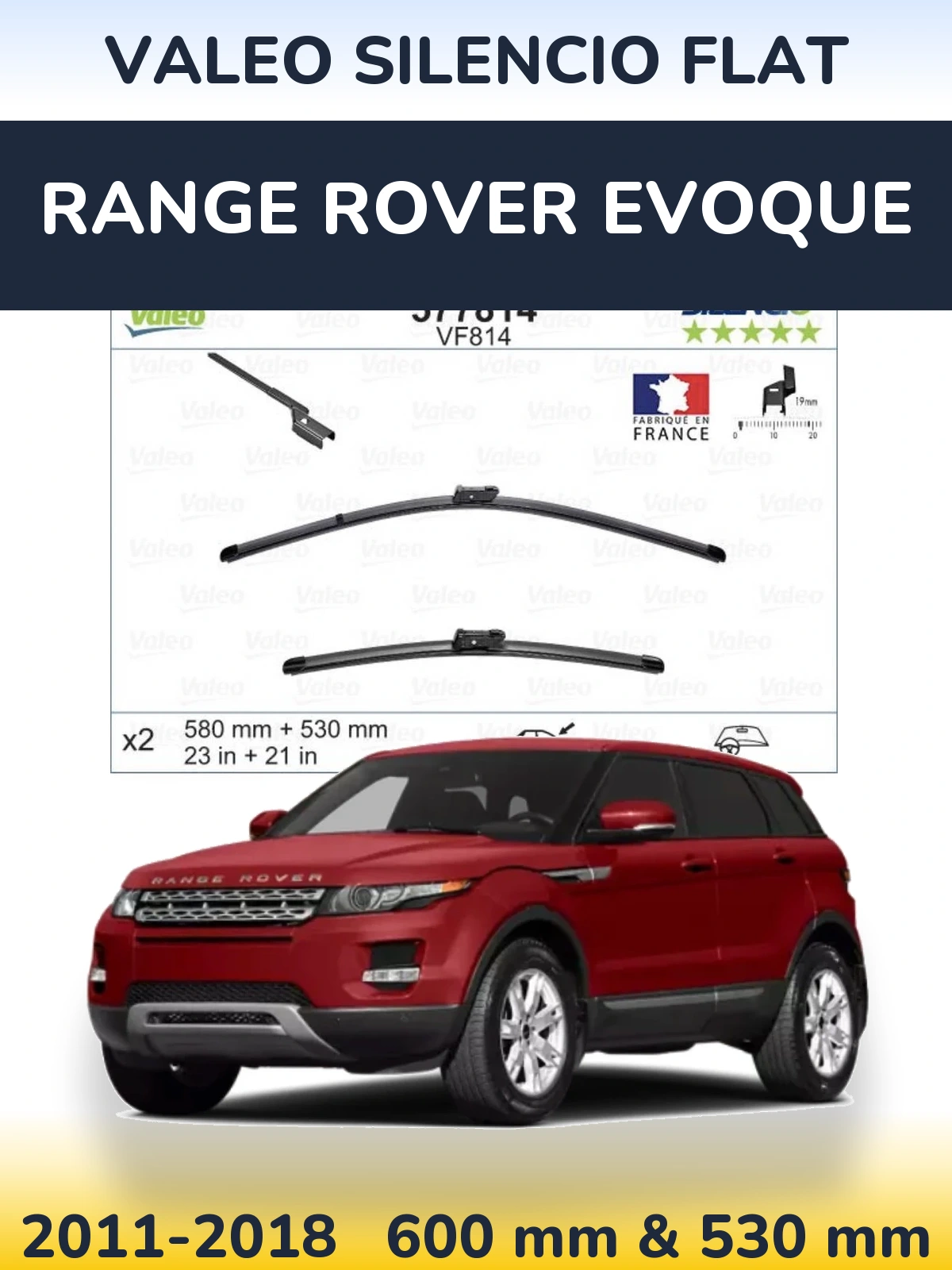 Komplet przednich wycieraczek Valeo Silencio Flat 580 & 530 mm do Range Rover Evoque 2011-2018