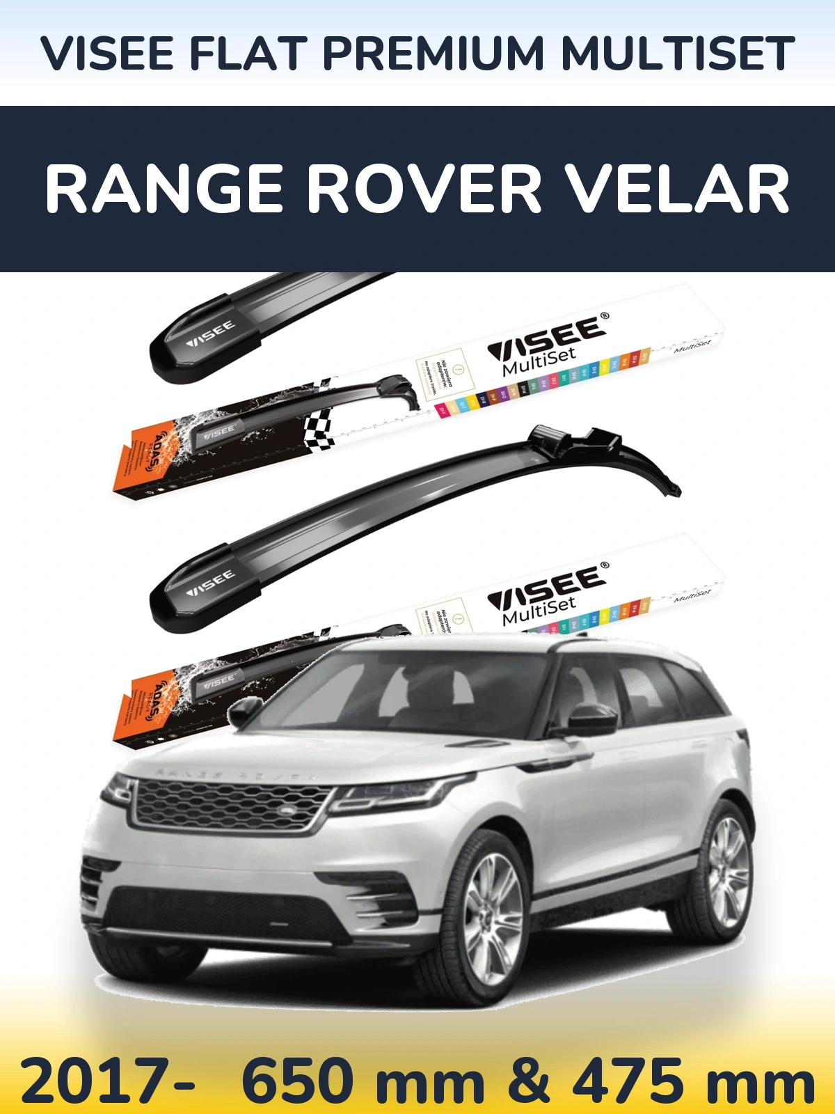 Komplet przednich wycieraczek VISEE FLAT PREMIUM MultiSet 650 & 475 mm do Range Rover Velar 2017-2026