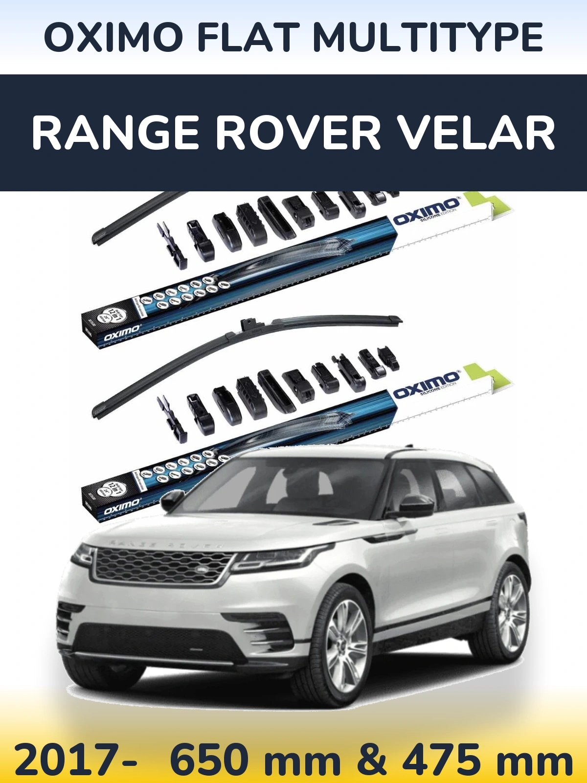 Front wiper blade set Oximo Flat MultiTypee 650 & 475 мм for Range Rover Velar 2017-2026
