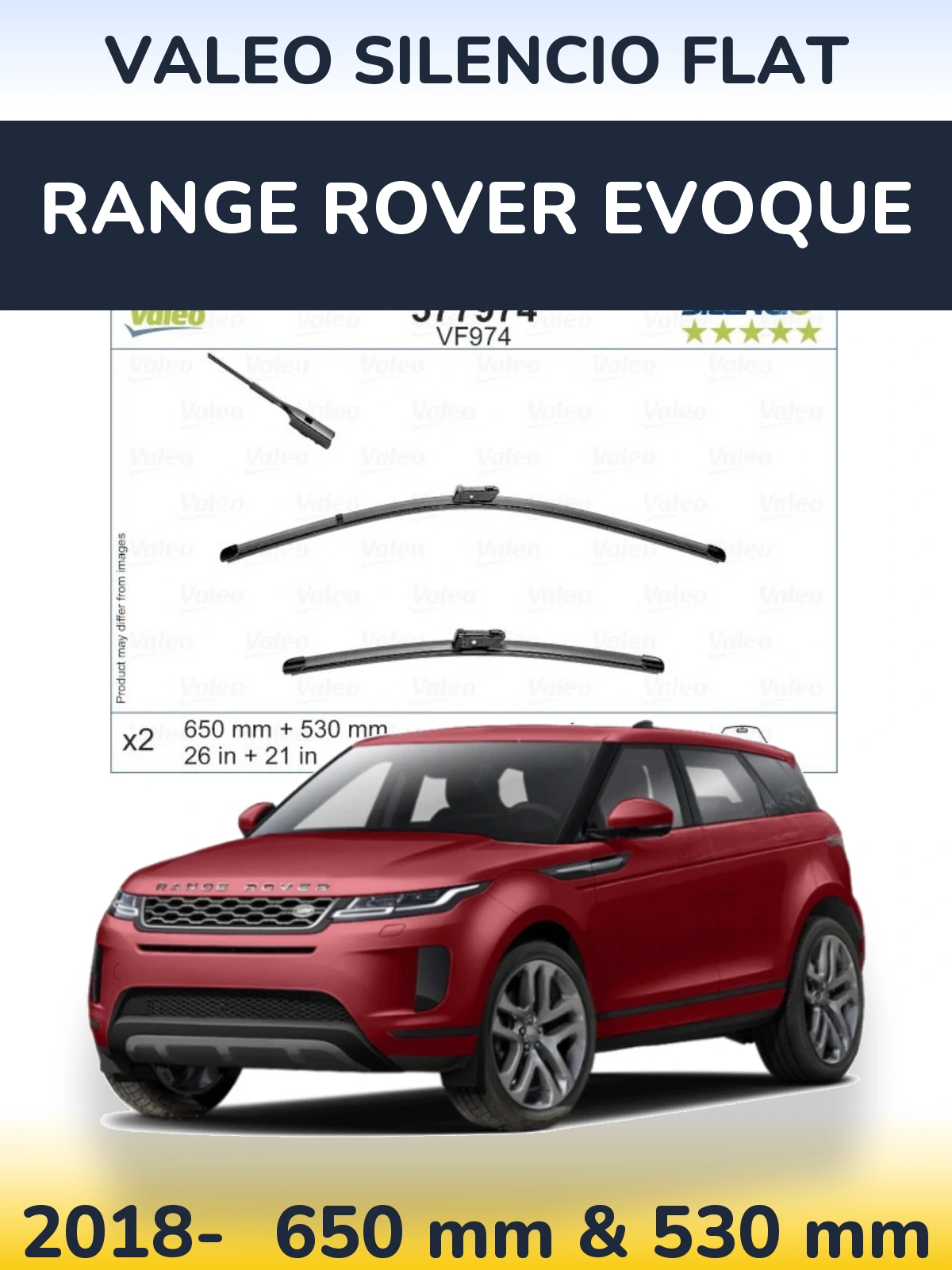 Комплект передних дворников Valeo Silencio Flat 650 & 530 мм для Range Rover Evoque 2018-2026