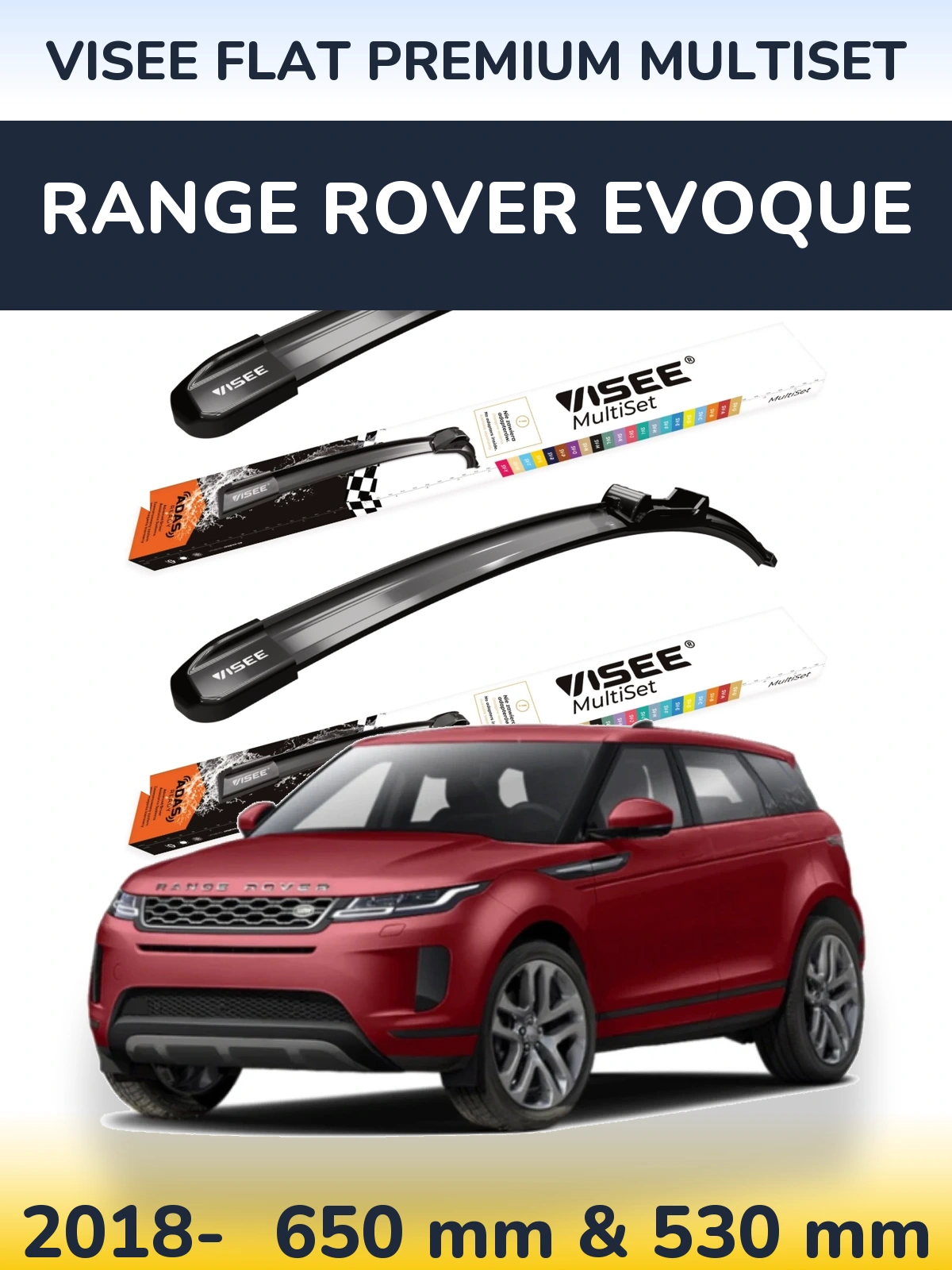 Front wiper blade set VISEE FLAT PREMIUM MultiSet 650 & 530 мм for Range Rover Evoque 2018-2026
