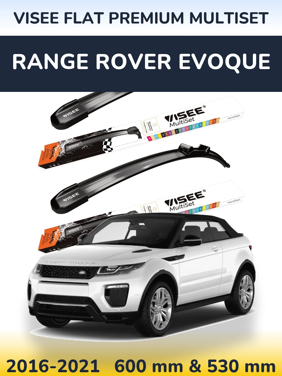 Komplet przednich wycieraczek VISEE FLAT PREMIUM MultiSet 600 & 530 mm do Range Rover Evoque 2016-2021