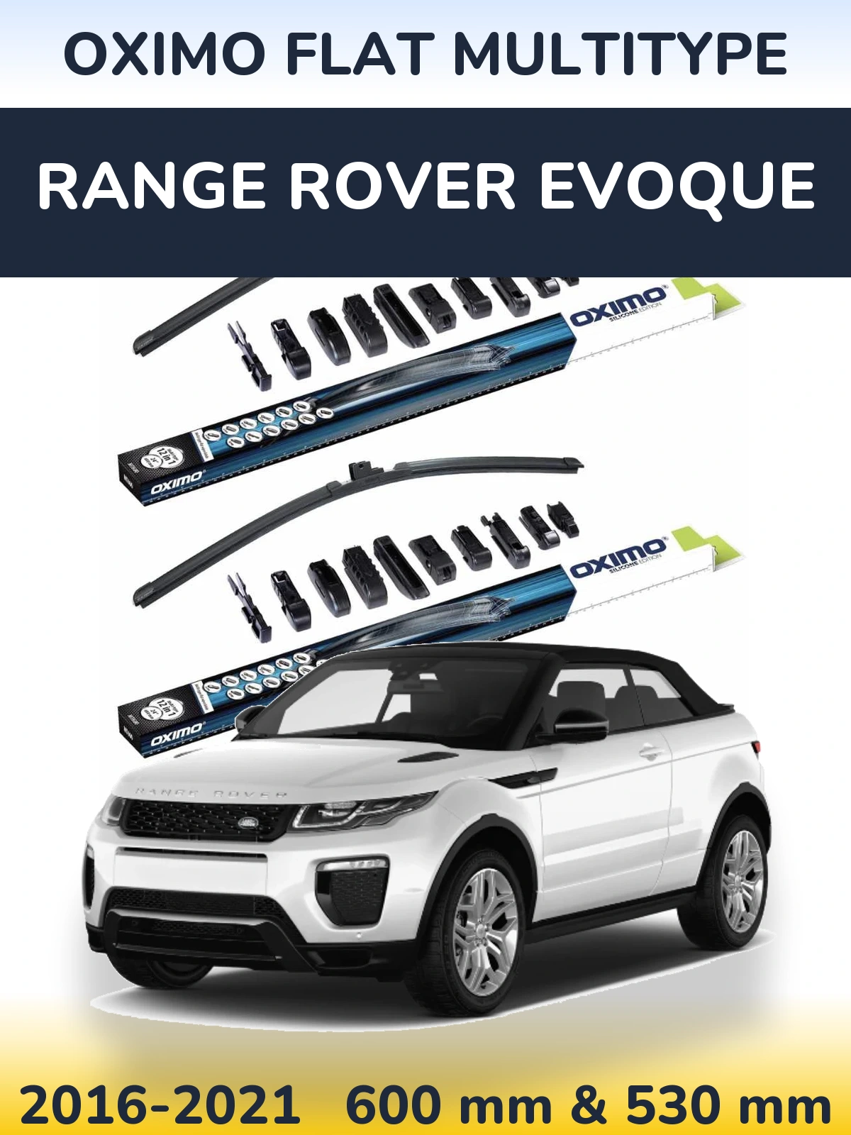 Комплект передних дворников Oximo Flat MultiТипe 600 & 530 мм для Range Rover Evoque 2016-2021